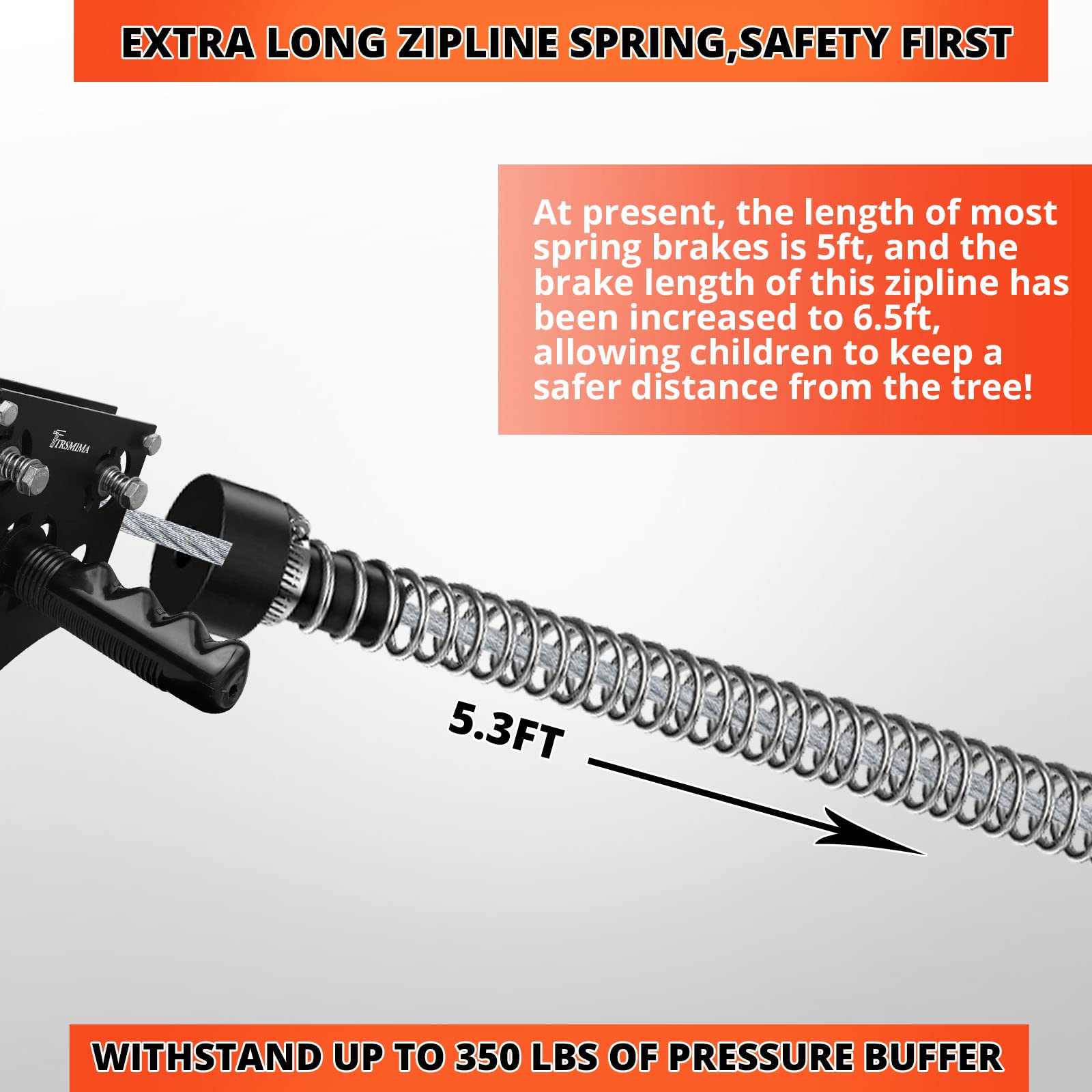 Trsmima Heavy Duty Stainless Steel Zipline Spring Brake Extra Long 5.3 Ft, Zipline Stopper, Kids Backyard Zip Line Spring Brakin