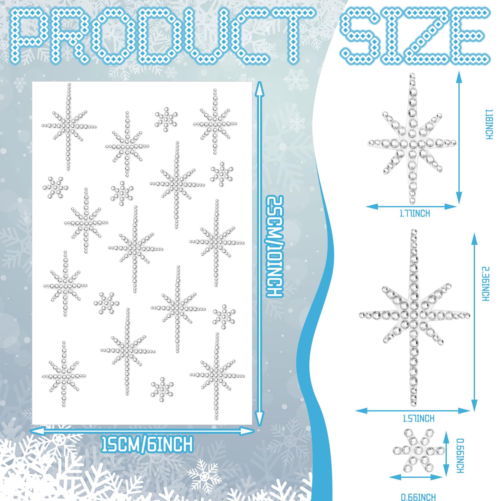 Epakh 76 Pcs Rhinestone Star Of Bethlehem Stickers Self Adhesive Stickers Silver Crystal Rhinestone For Holiday Christmas Packag
