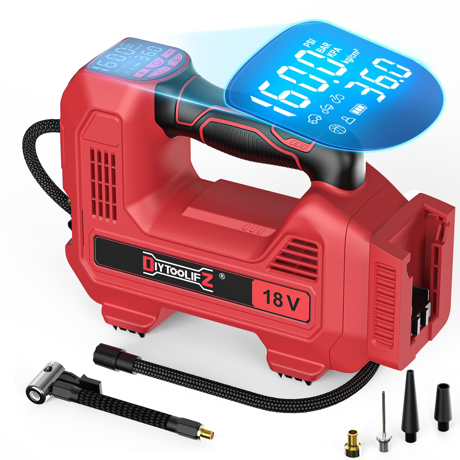 Cordless Tire Inflator Air Compressor for Milwaukee 18V Battery, Portable Handheld Air Pump with Digital Pressure Gauge for Cars