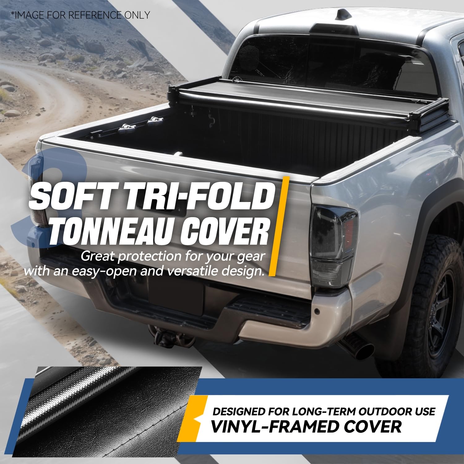 Auto Dynasty Truck Bed Tonneau Cover Compatible With 2016-2023 Toyota Tacoma 5Ft Fleetside/Styleside Bed, Soft Tri-Folding Matte