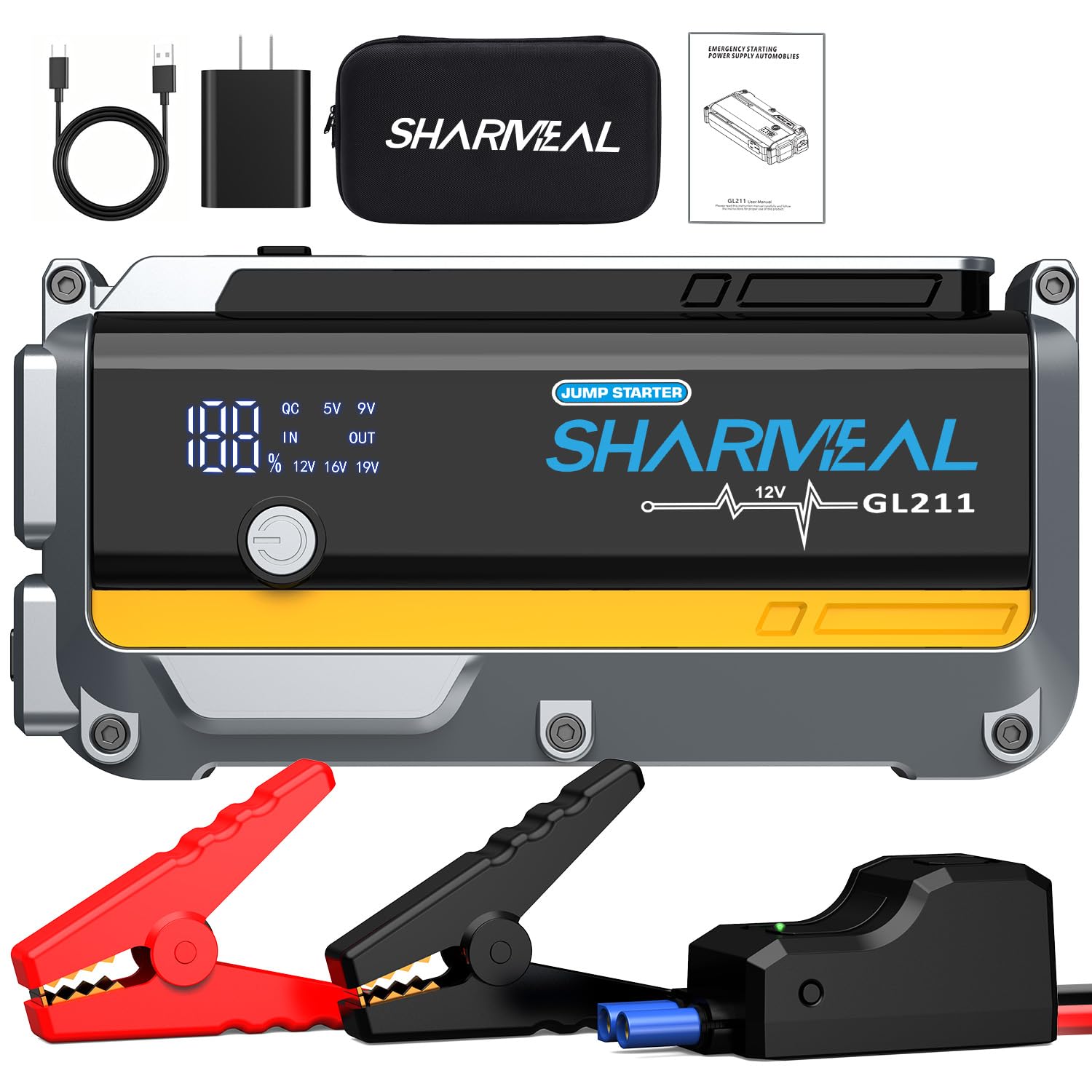 Sharmeal 5000A Car Battery Jump Starter Up to 10.0L Gas & 9.0L Diesel Engine, Car Battery Jumper Starter Portable 12V Jump Box w