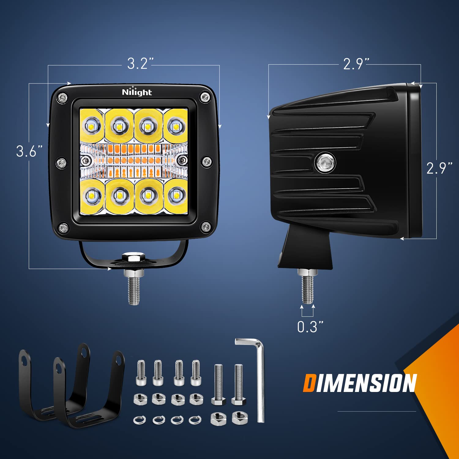 Nilight 2Pcs 42W Led Pods Light 3Inch Cubes Amber White Strobe 6 Modes Memory Function Off-Road Truck Car Atv Suv Cabin Boat Wit