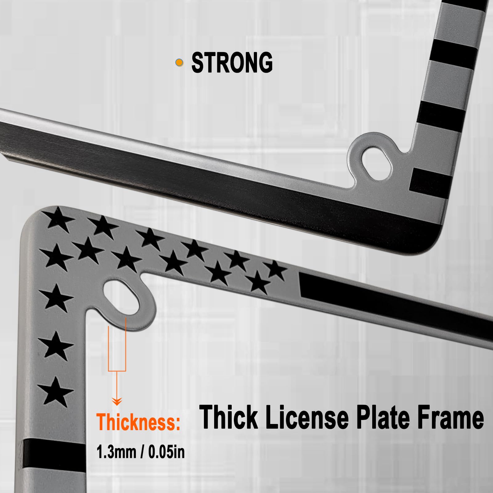 ZXFOOG Motorcycle License Plate Frame American Flag, Stainless Steel Black Tag Holder Bracket with Screws Nuts Caps, 1 Pack for