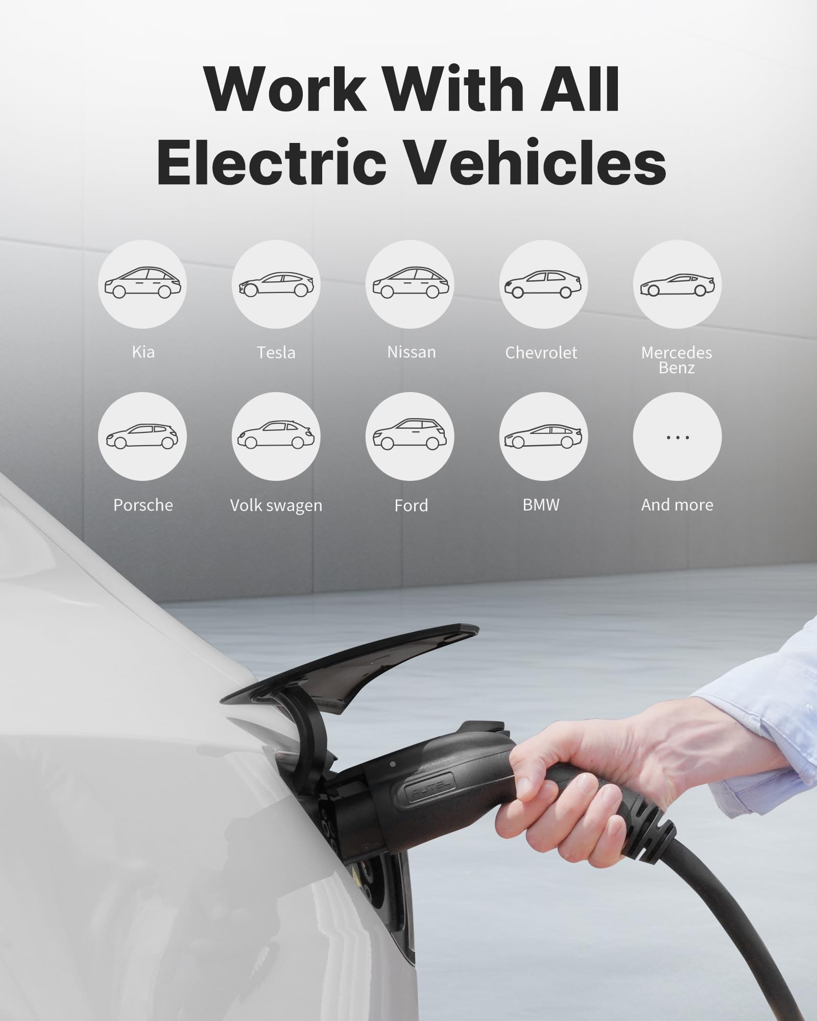 Autel Home Level 2 EV Charger 50Amp 240V Hardwired Car Charging Station, 25-Foot Cable, Silver