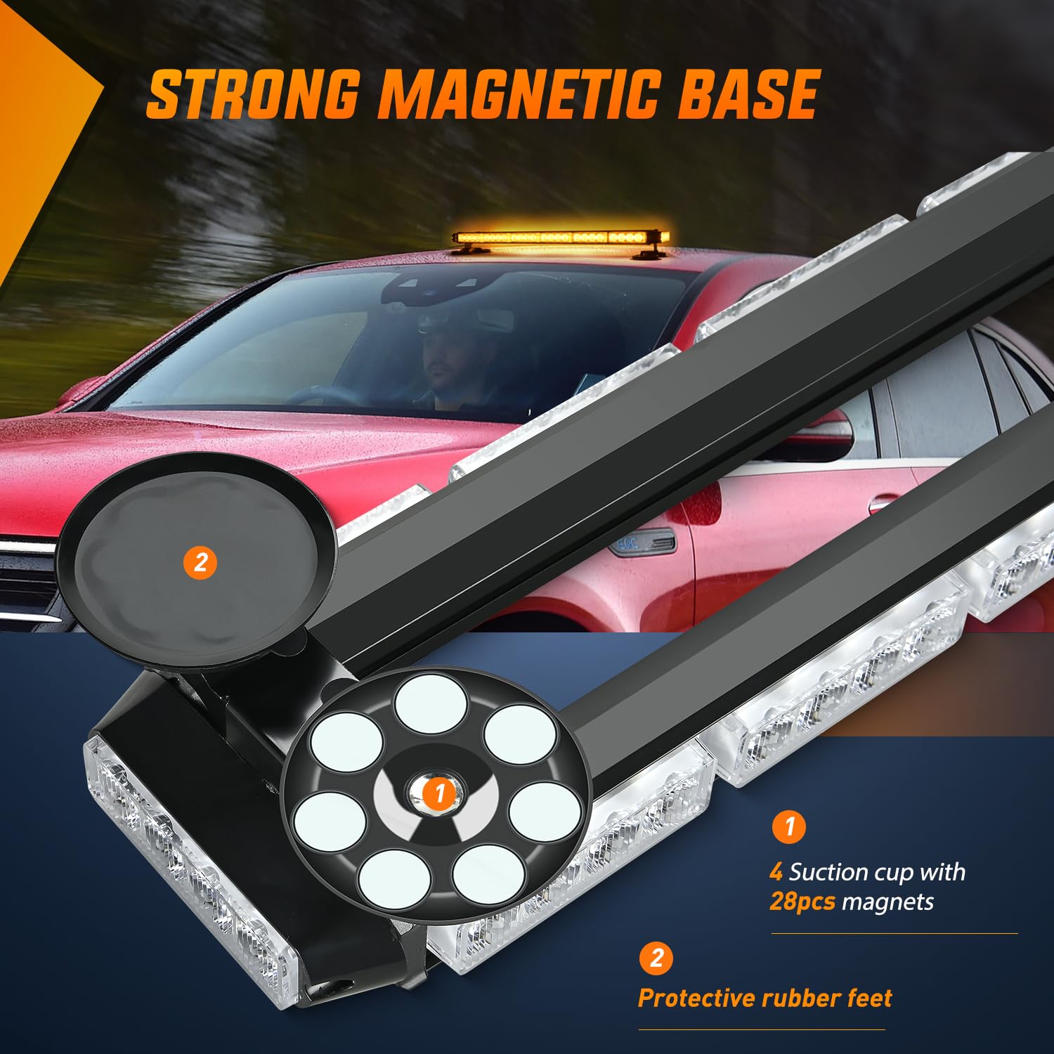 Nilight 29.5'' Roof Top Strobe Lights 56Led Hazard Light Emergency Safety Warning Led Flashing Bar Magnetic Mount 12V 24V Cars T