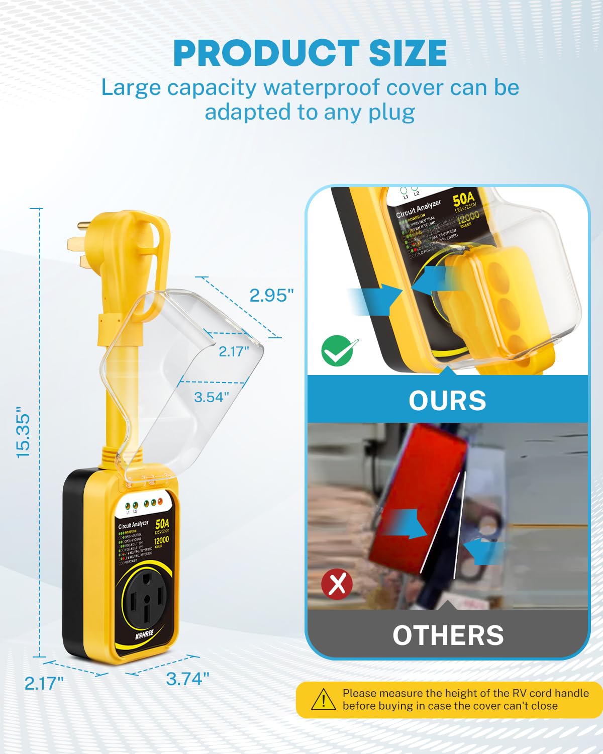 Kohree 50A RV Surge Protector - Waterproof Voltage Protection Adapter, Model KR6432, Yellow, 12000J for Travel Trailers & Campers