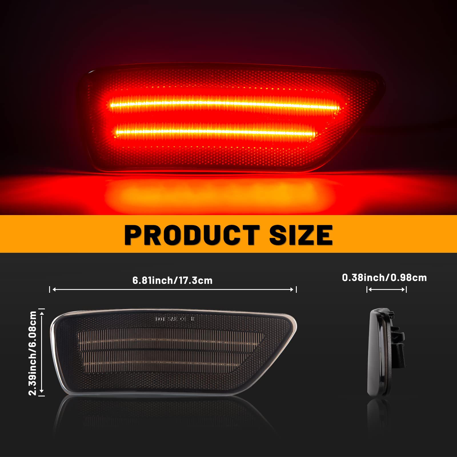 Gempro Rear Bumper LED Reflector Lights for Jeep Grand Cherokee & Dodge Journey - Smoked Lens, 2PCS, Model OR-72217
