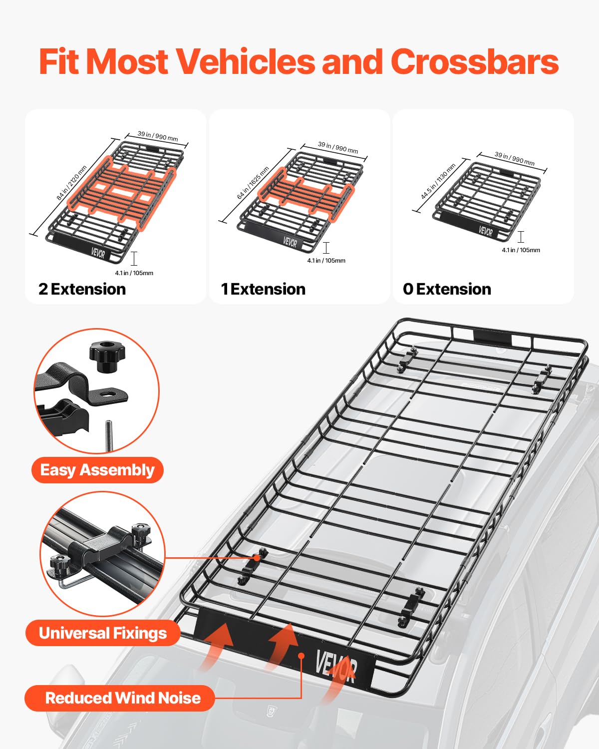 VEVOR Roof Rack Basket Cargo Carrier, 84x39 in, 250 lbs Capacity, Includes Bag & Net, Model 1209-5