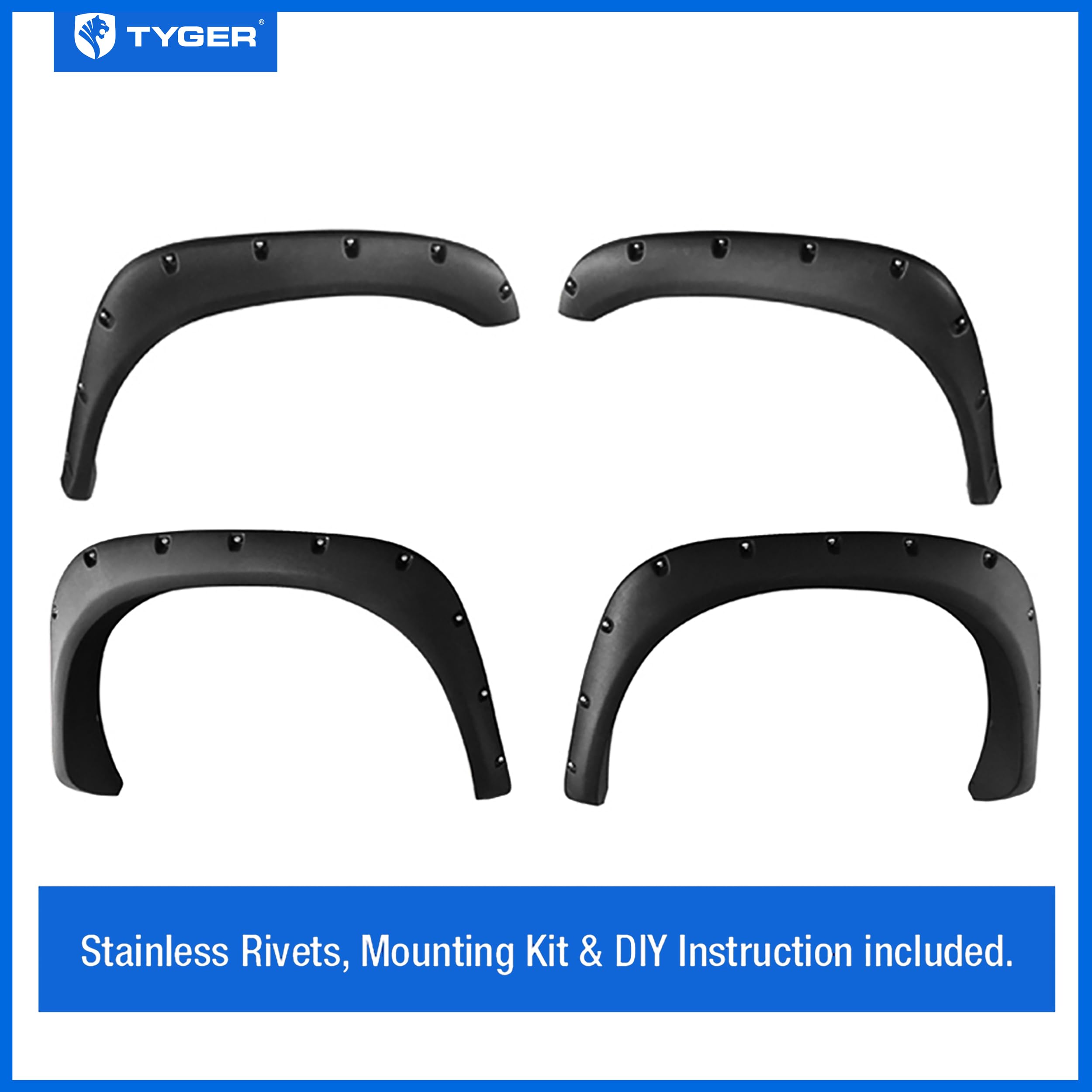 Tyger Auto Fender Flares Compatible With 2002-2008 Dodge Ram 1500; 2003-2009 2500 3500 (Not Fit 06-09 8Ft Bed Models), Fine-Text