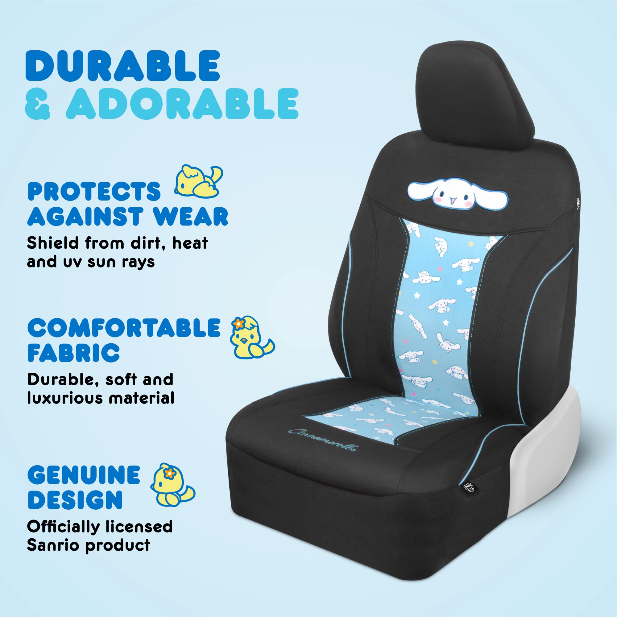 Carbella Hello Kitty Cinnamoroll Car Seat Covers - Light Blue, 2pc Durable Polyester, Model SRSC-1304