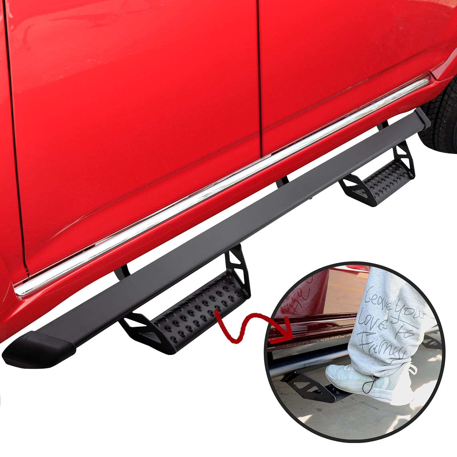 OTHOWE Drop Down Running Boards, Black, 3 Inch Hoop Style, Compatible with 2007-2021 Tundra Crew Max Cab, Carbon Steel, 2 Pieces