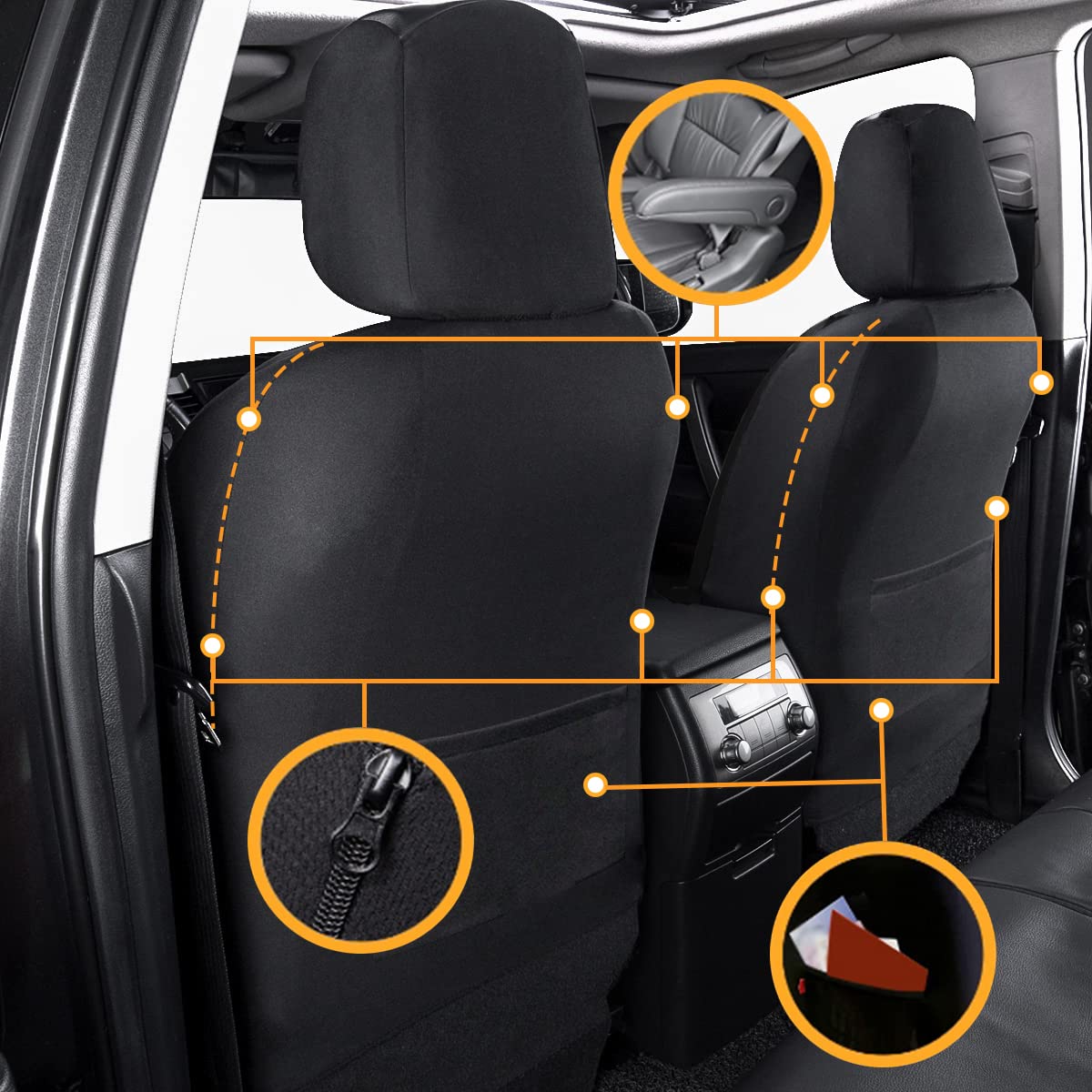 Flying Banner Car Seat Covers Protects Water Proof Faux Leather Carbon Fiber Front And Rear Bench (Black, Full Set - 8Pcs)