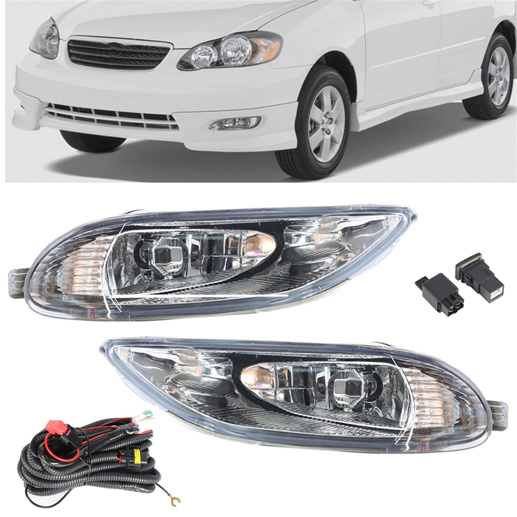 labwork Fog Lights Assembly Replacement for Corolla 2005-2008 Driving Fog Lamps with Bulbs Switch Kit Driver and Passenger Side