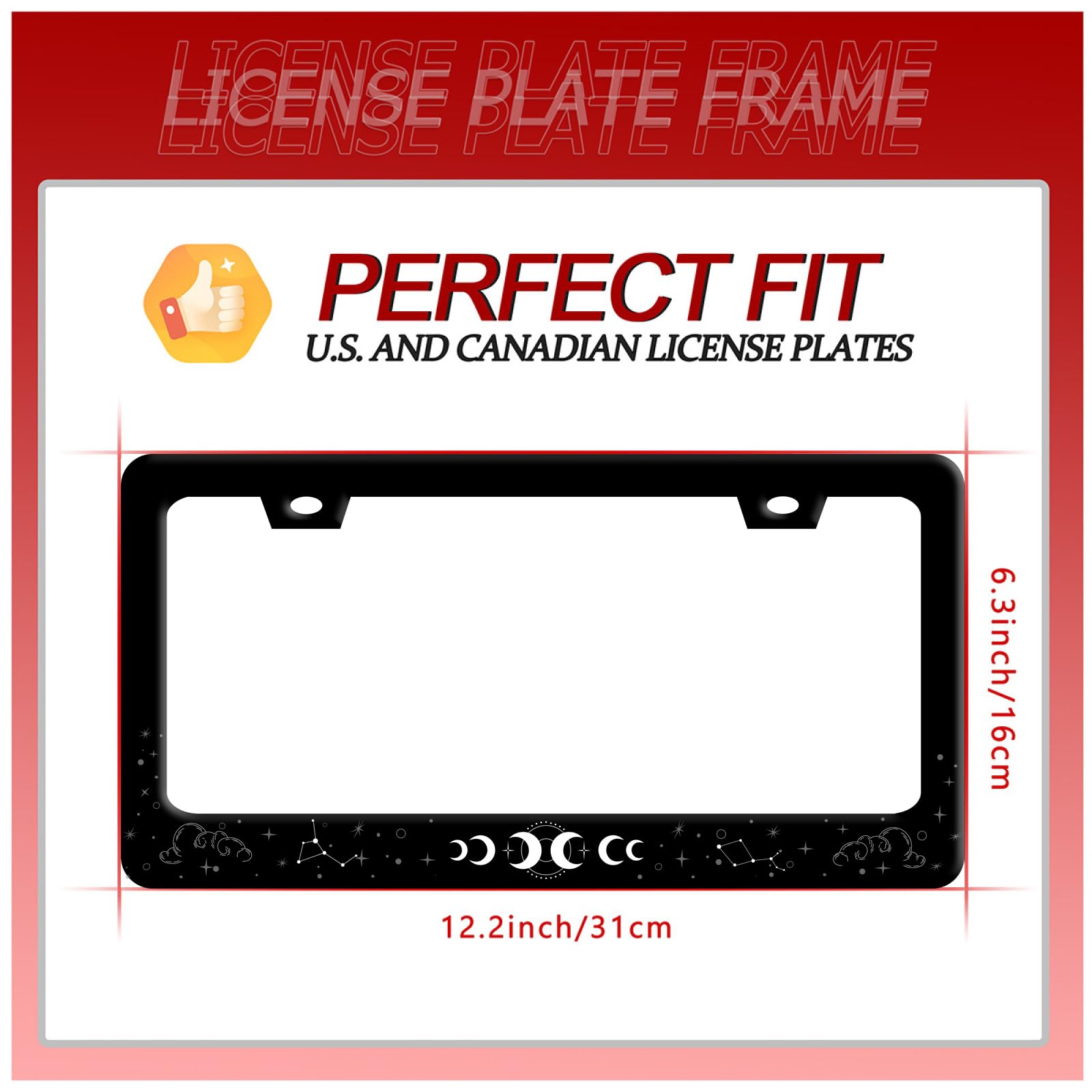 2Pcs Moon Stars License Plate Frame Colorful Galaxy Moon Phase License Plate Funny Stainless Steel Auto Parts Beautiful License