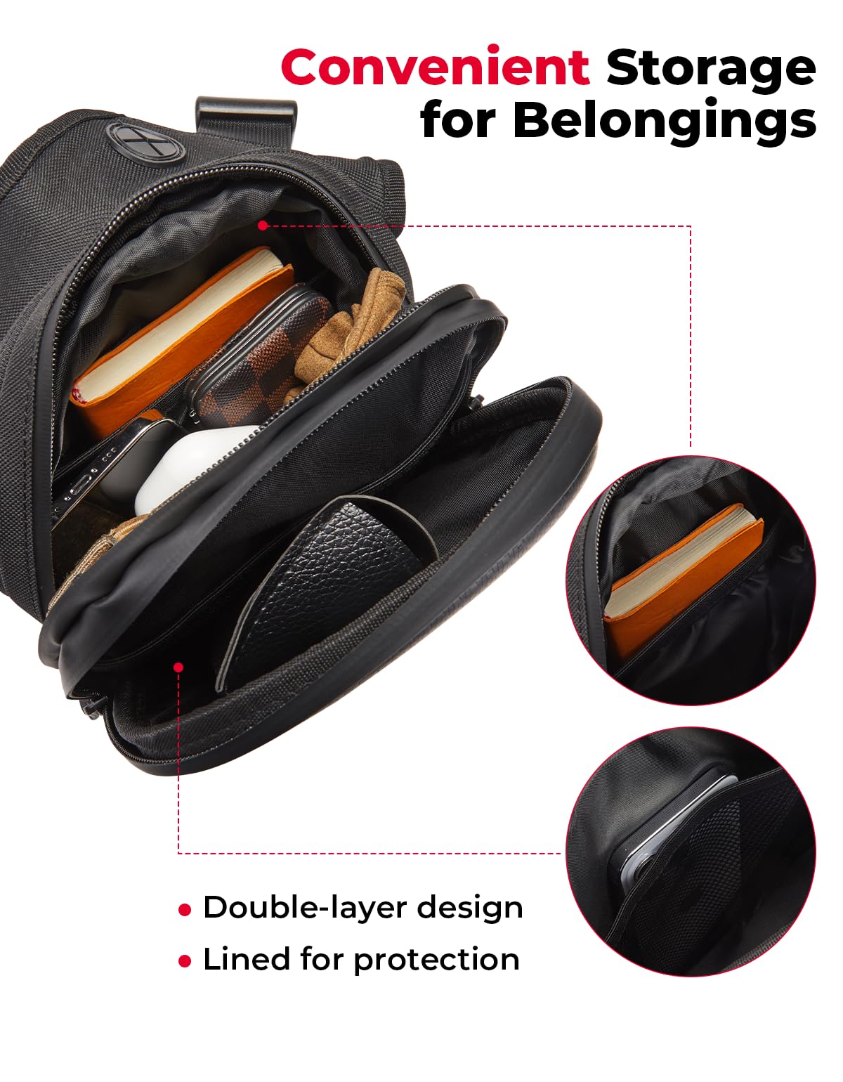 KEMIMOTO Motorcycle Tank Bag - EVA Hard Shell Thigh Bag, 12L Large, Black, Model F1118-00701BK for Cycling, Hiking, Running