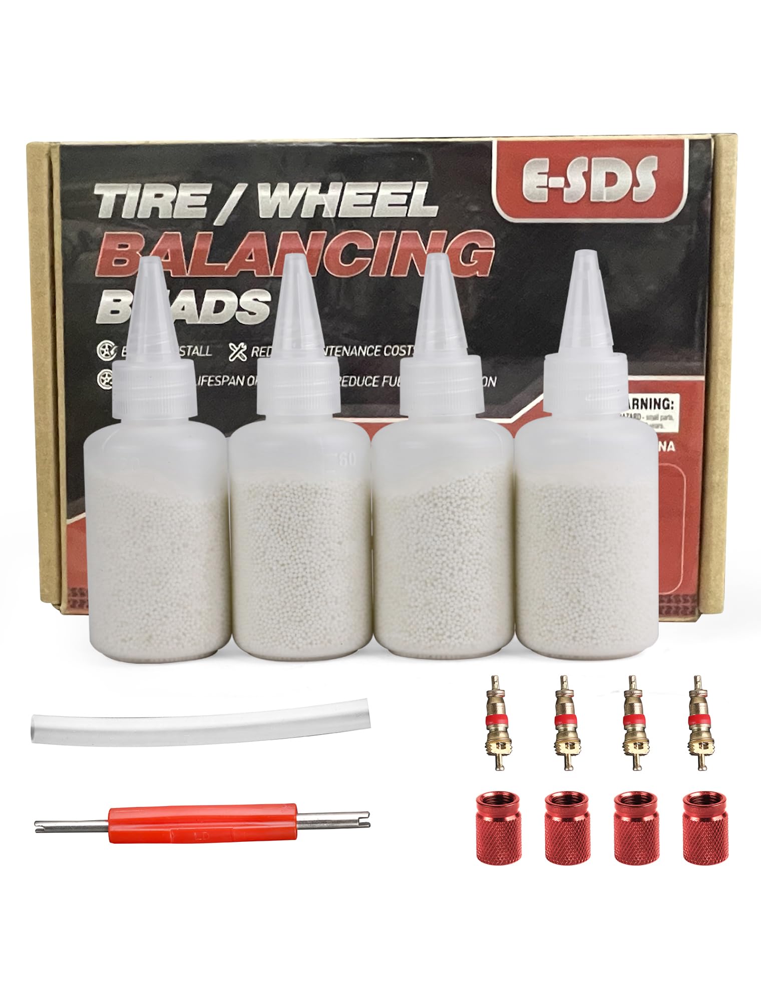 E-SDS Ceramic Tire Balance Beads 4 oz x 4, Tire Beads for Balance, Tire/Wheel Balancing Beads for Car/RV/Truck/Motorcycle with I
