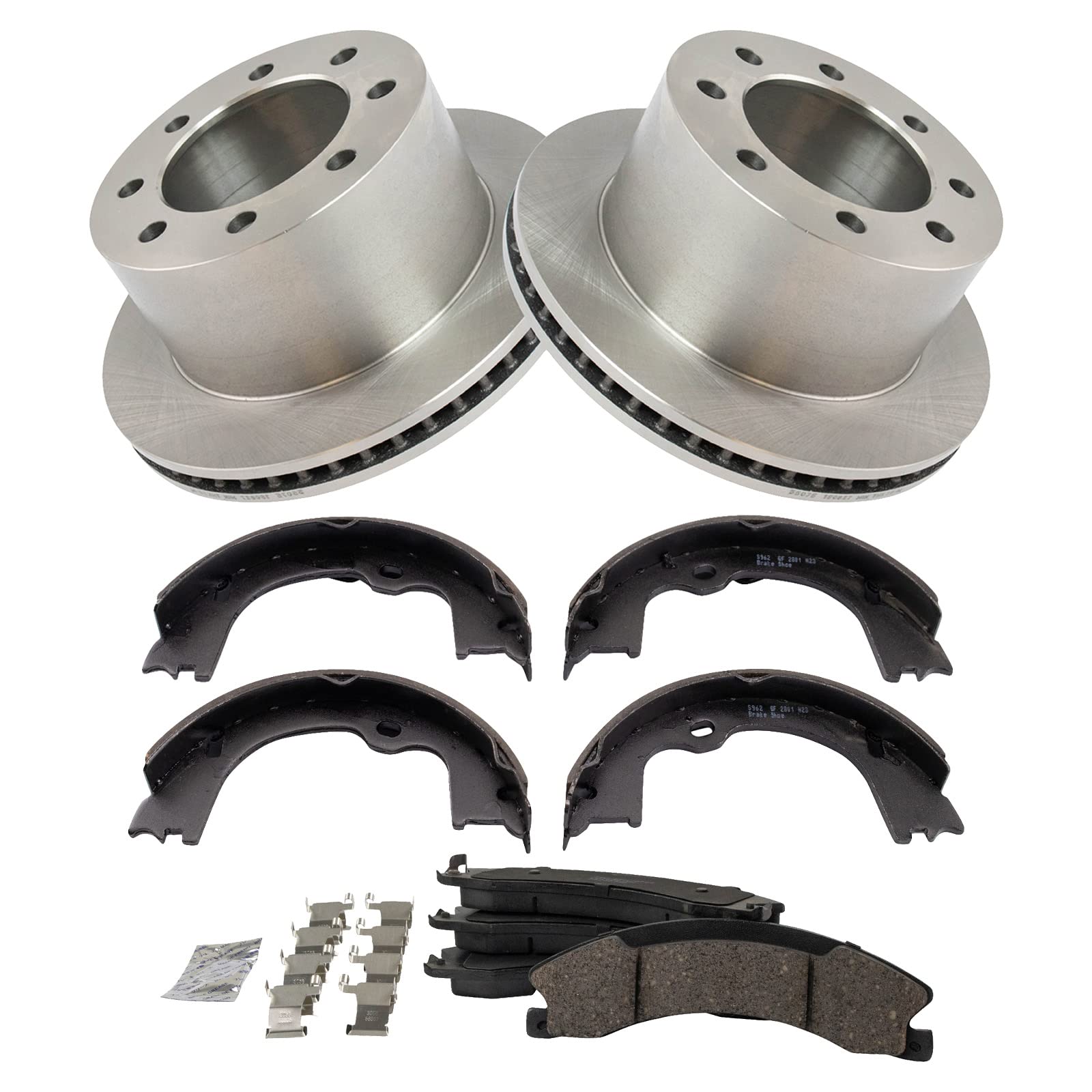 Trq Brake Pad & Rotor Kit Brake Pads Brake Rotor Parking Brake Shoe Set Ceramic Compatible With 2009 Chevrolet Express 3500 Gmc