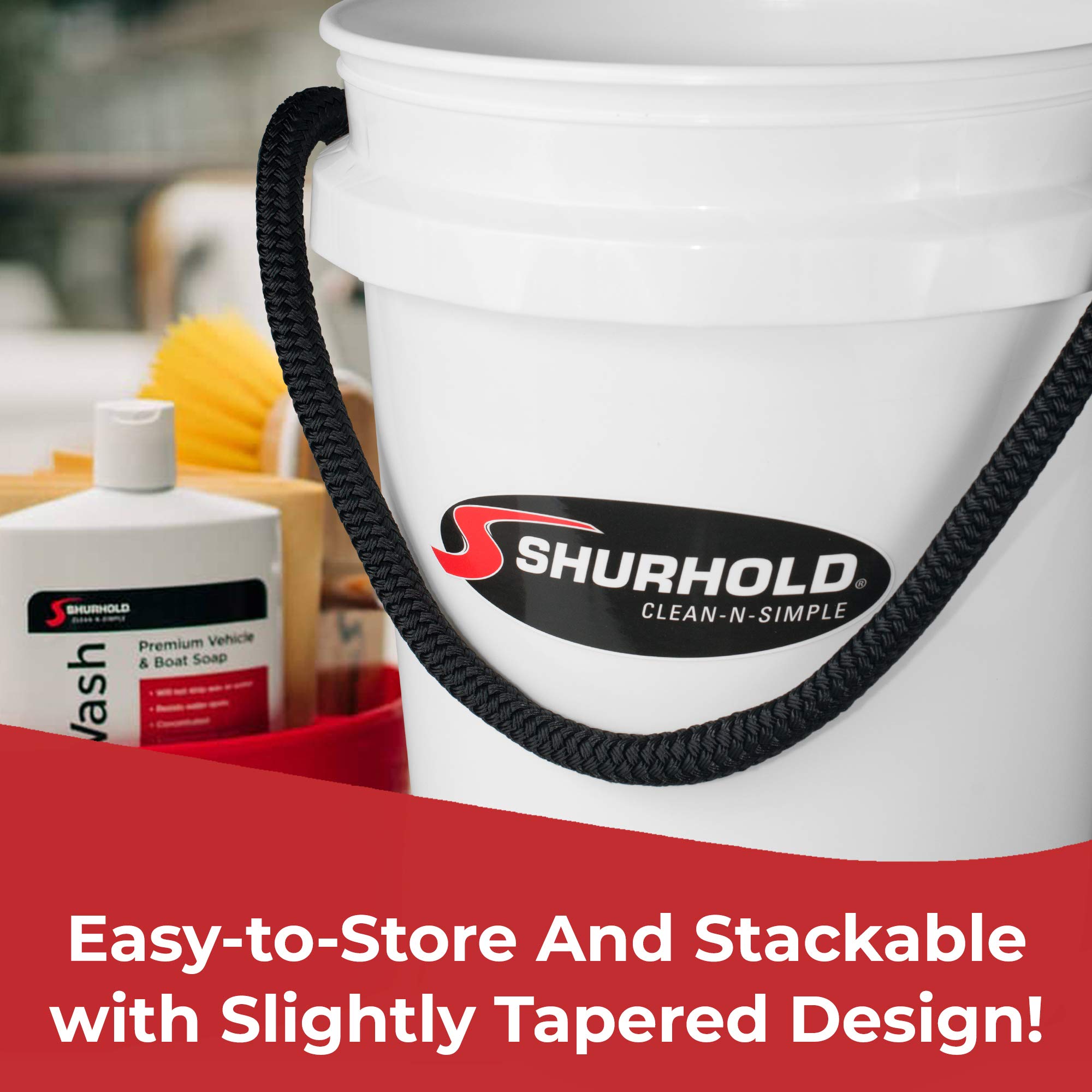 Shurhold 2451 White 5 Gallon Bucket With Black Rope Handle
