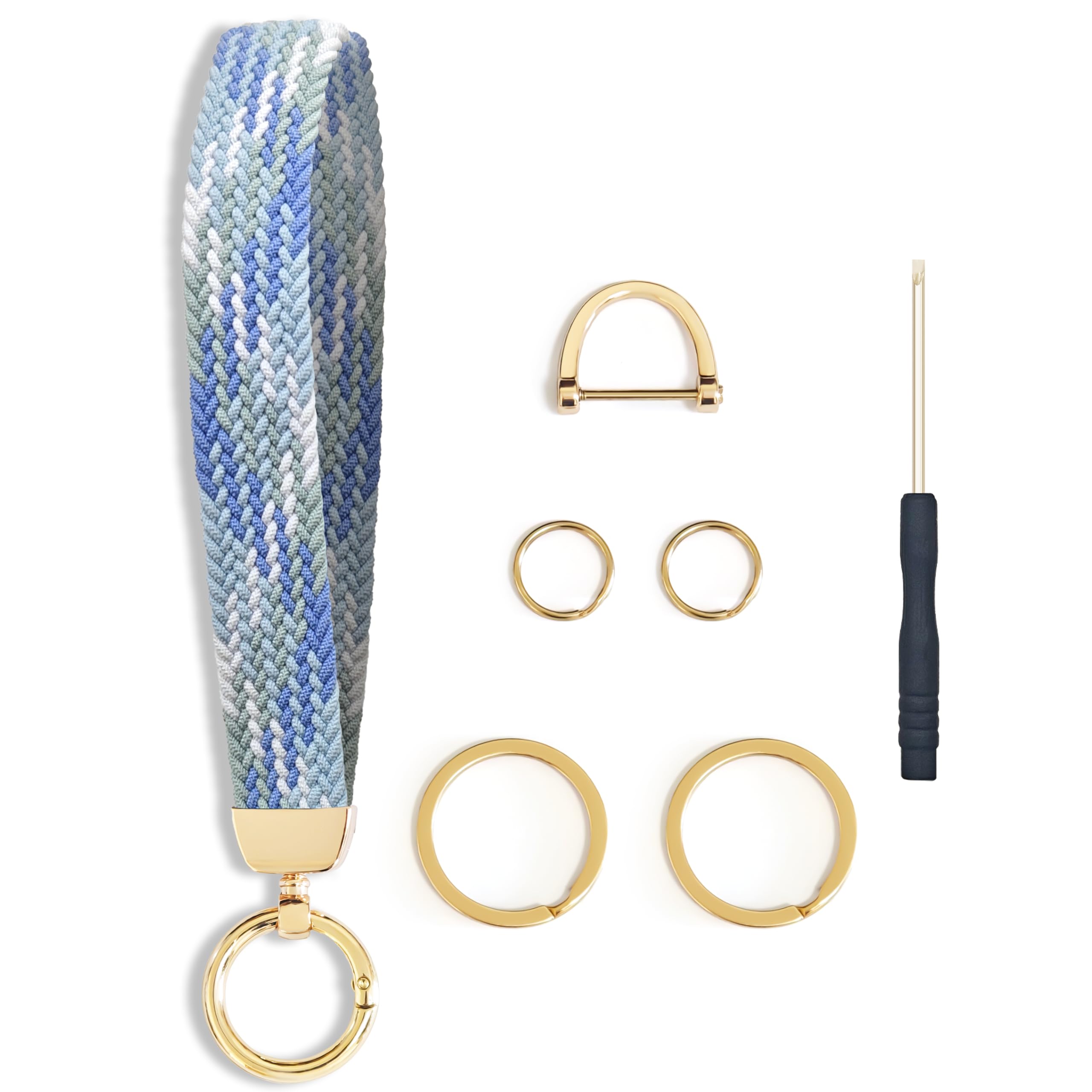 SUYIYANG Keychain Wristlet, Stretchy Key Chains Women Cute with 4 Keyrings & D Ring, Wrist Lanyard for Car Keys Chain - Blue