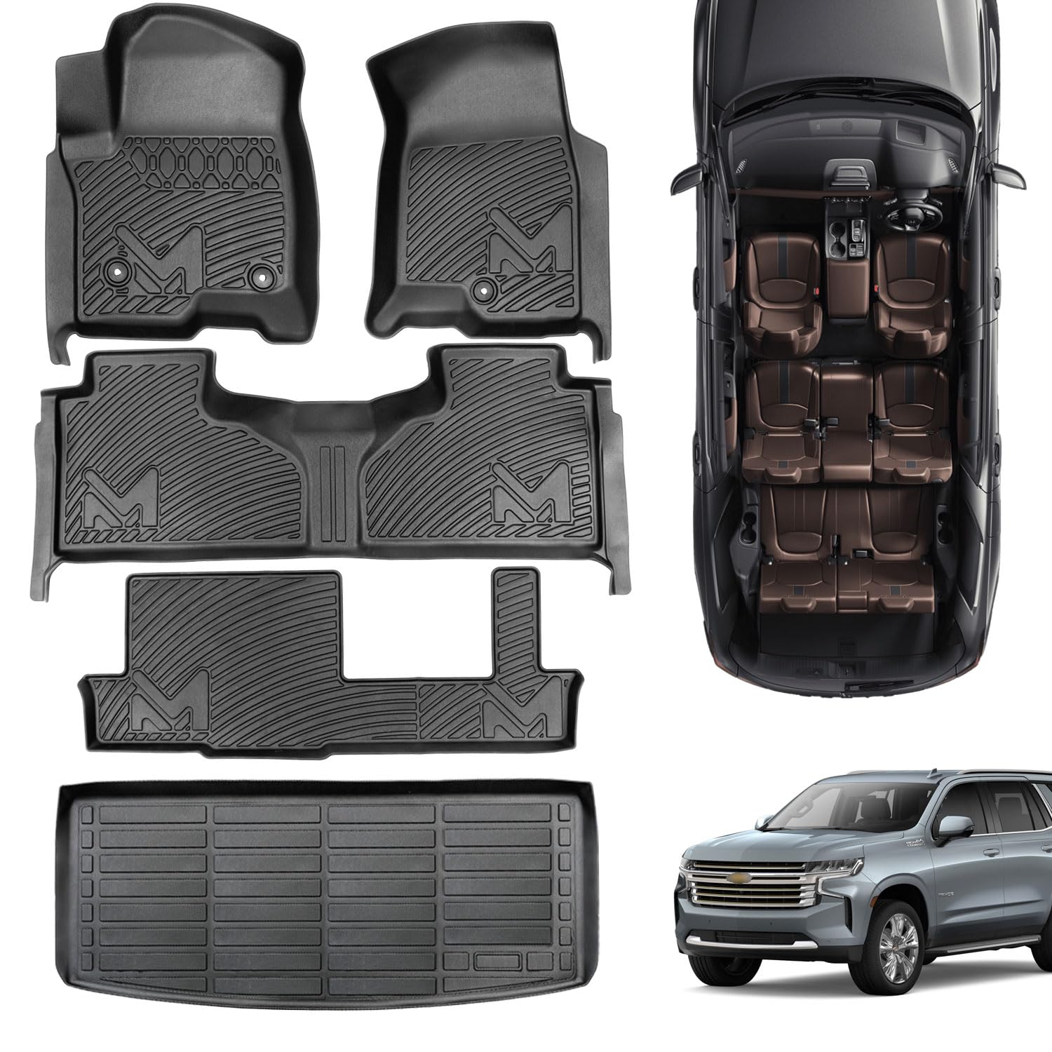 Tpe Automotive Floor Mats & Cargo Liner Custom For 2021-2025 Chevy Tahoe (Only Fit 8 Seats)/ Gmc Yukon (Not Fit Xl), All Weather