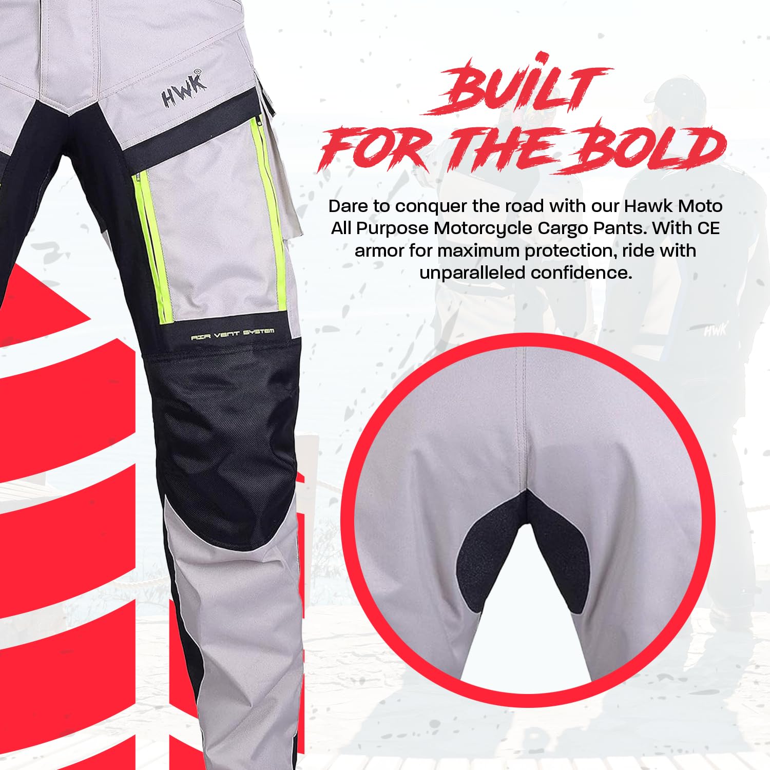 HWK Motorcycle Cargo Pants for Men - Waterproof, Hi-Vis, 4-Season, Waist 30''-32'', Inseam 30'', Silver - Model G-1