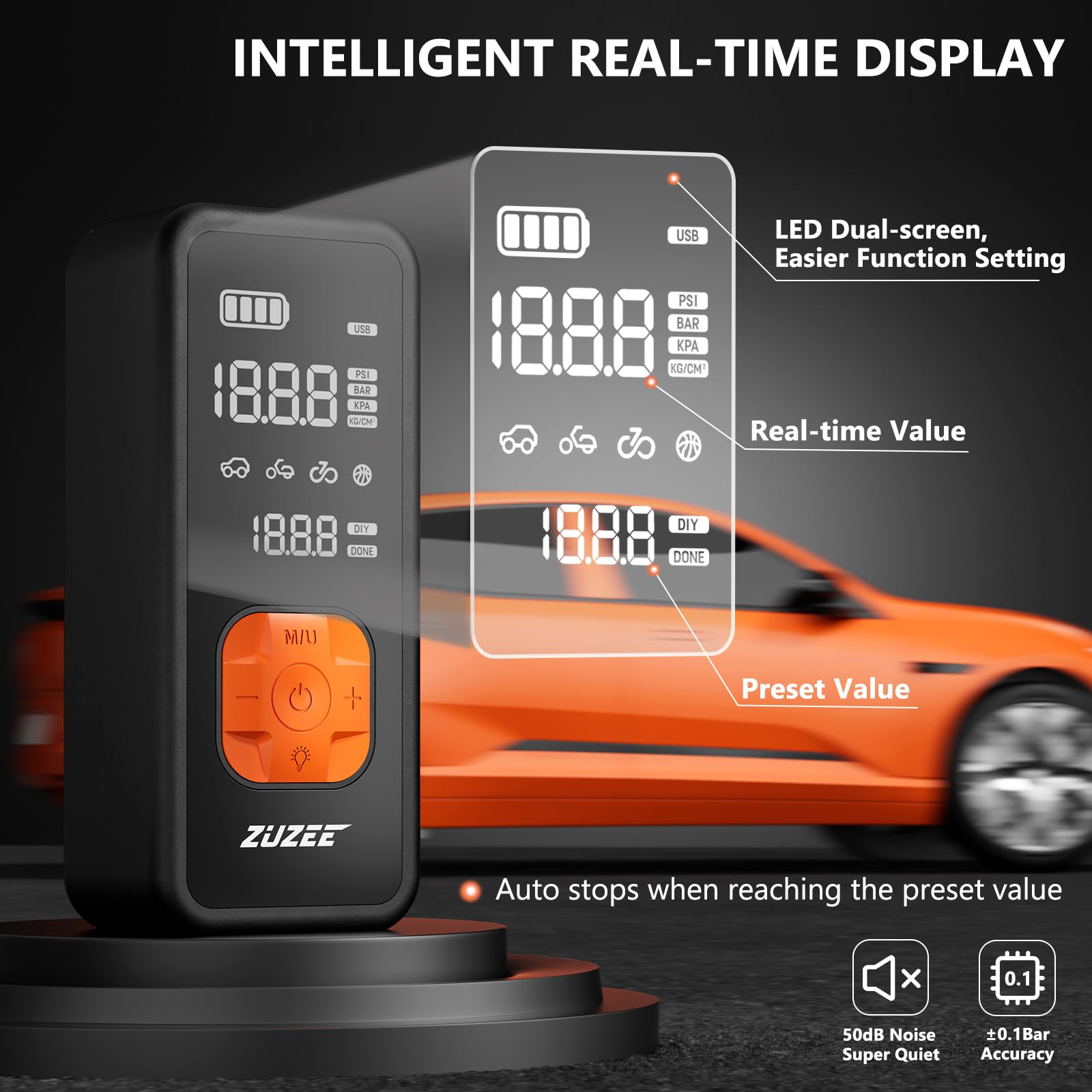 Tire Inflator Portable Air Compressor - 4X Faster Inflation, 150Psi Air Pump For Car Tires With Digital Pressure Gauge/Led Light