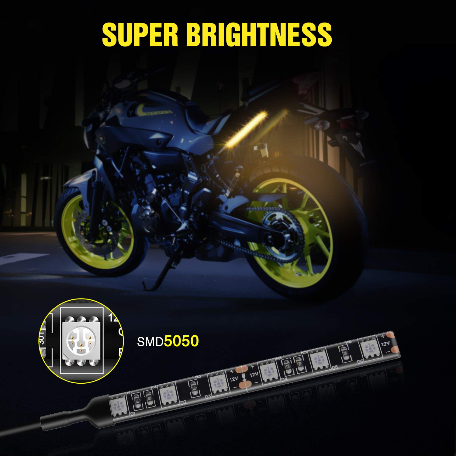 Nilight 2PCS 6-5050-SMD Waterproof Flexible Turn Signal Backup License Plate Universal Amber Lights Strip Universal for Motorcyc