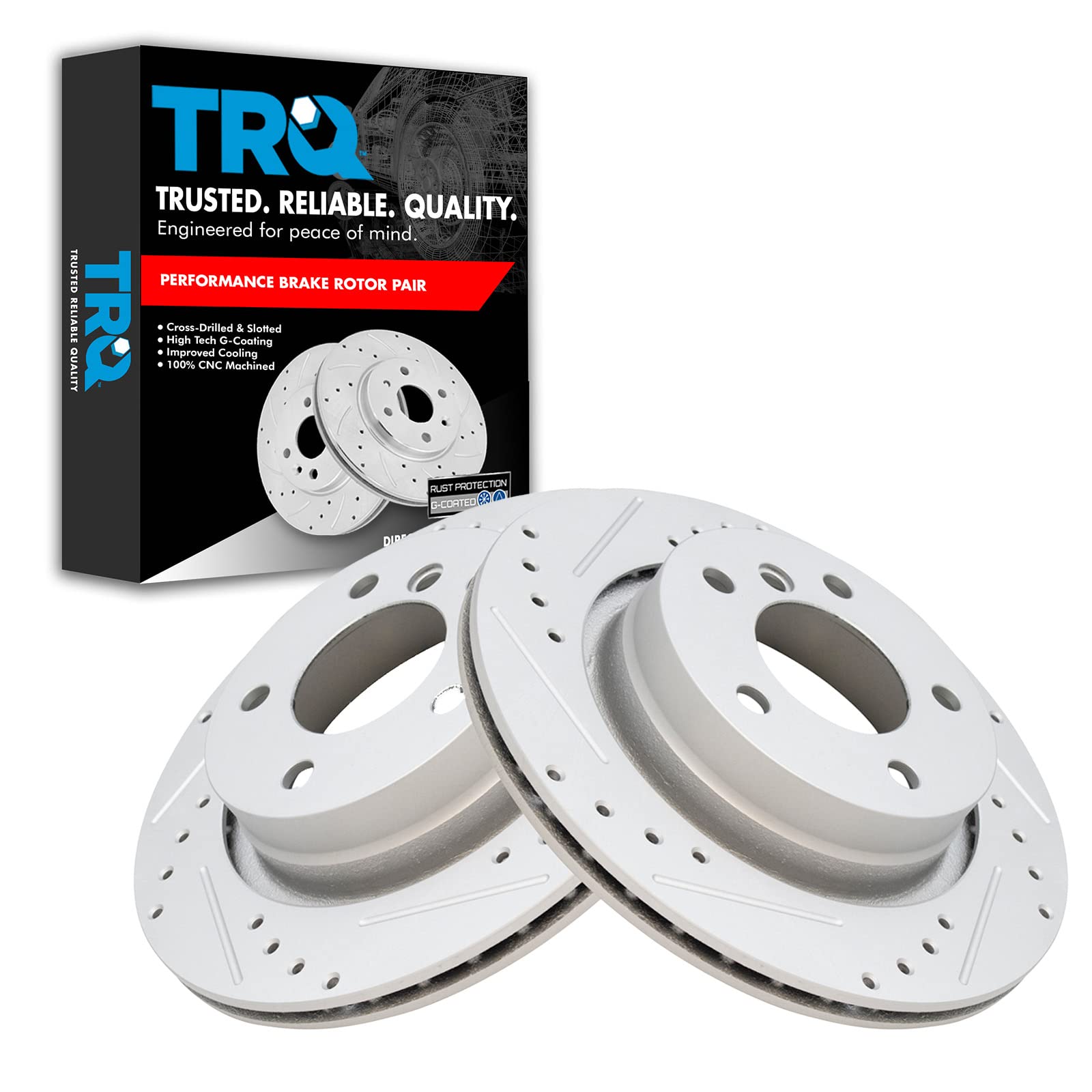Trq Rear Performance Brake Rotors Set Premium G-Coated Compatible With 2000 Bmw 323Ci 323I 2001-2006 325Ci 2001-2005 325I 328Ci