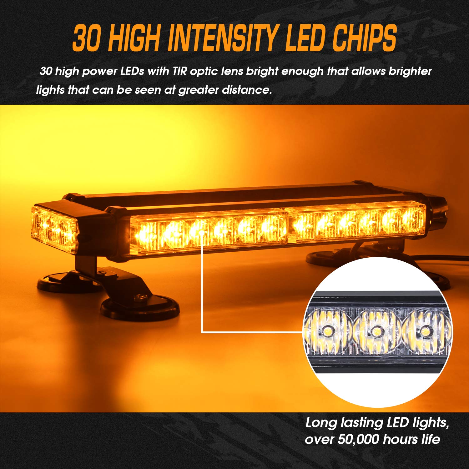 LINKITOM Roof Top LED Strobe Light Bar - Amber 30 LED Emergency Beacon for Trucks, Snow Plows, Construction - Model LK-316-2S