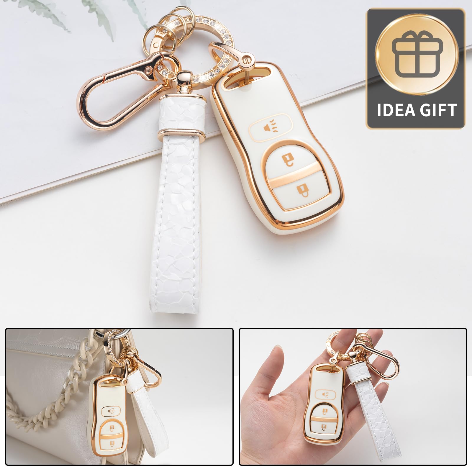 Cacarlike For Nissan Key Fob Cover With Nissan Keychain, Car Key Fob Case Compatible With Nissan Altima Maxima 350Z Armada Quest