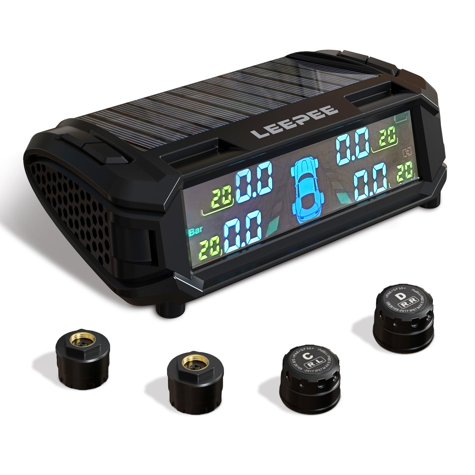 leepee Car Tire Pressure Monitoring System, Auto Security Alarm Systems Digital LCD Display Tyre Temperature Monitor USB/Solar T