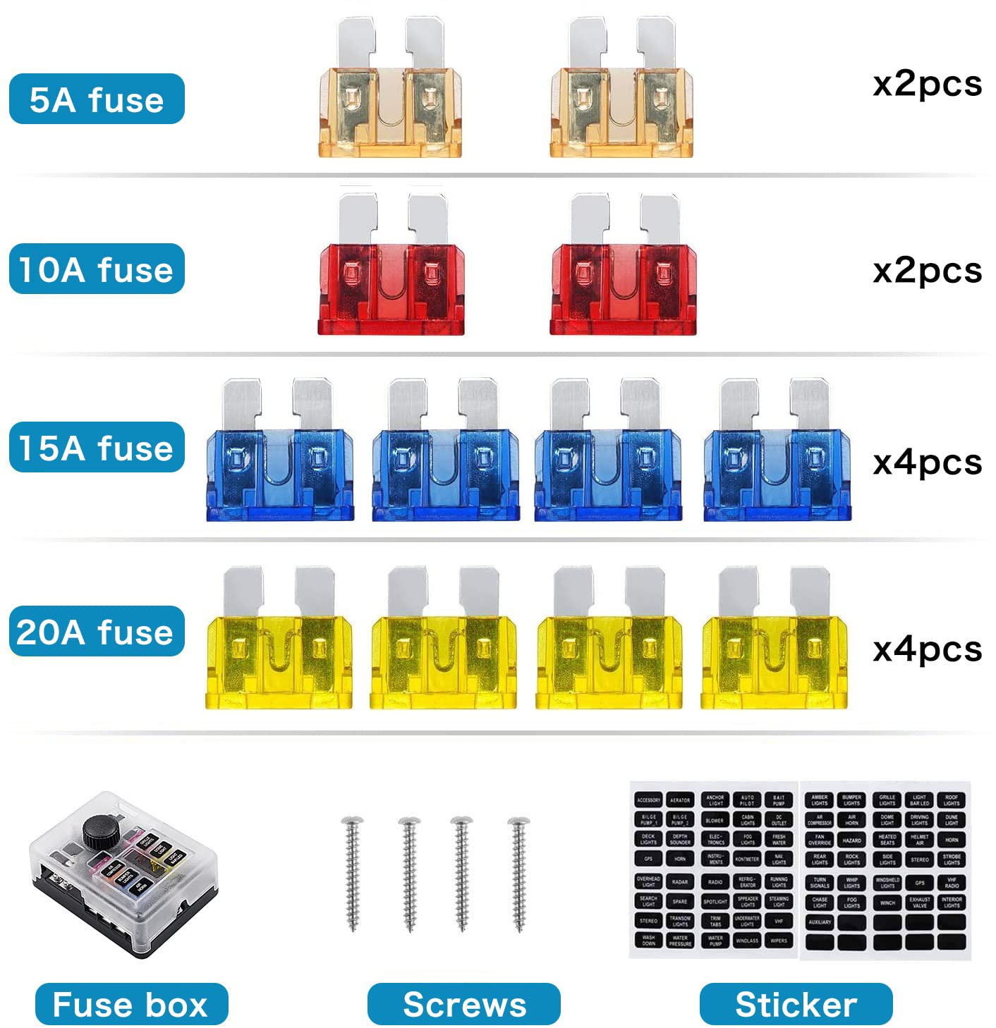 12 Volt Fuse Block, Waterproof 6 Way Fuse Box With 6 Ground Negative Busbar For Automotive[100 Amp Max] [Atc/Ato Fuses] [Led Ind