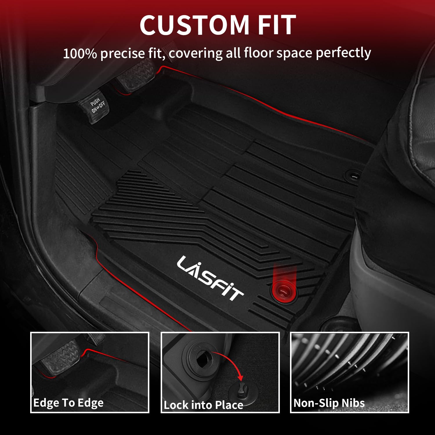 LASFIT Tundra Floor Mats - Custom Fit TPE All Weather Liners for 2014-2021 CrewMax, Front & Rear, Black, Model LL-TY12
