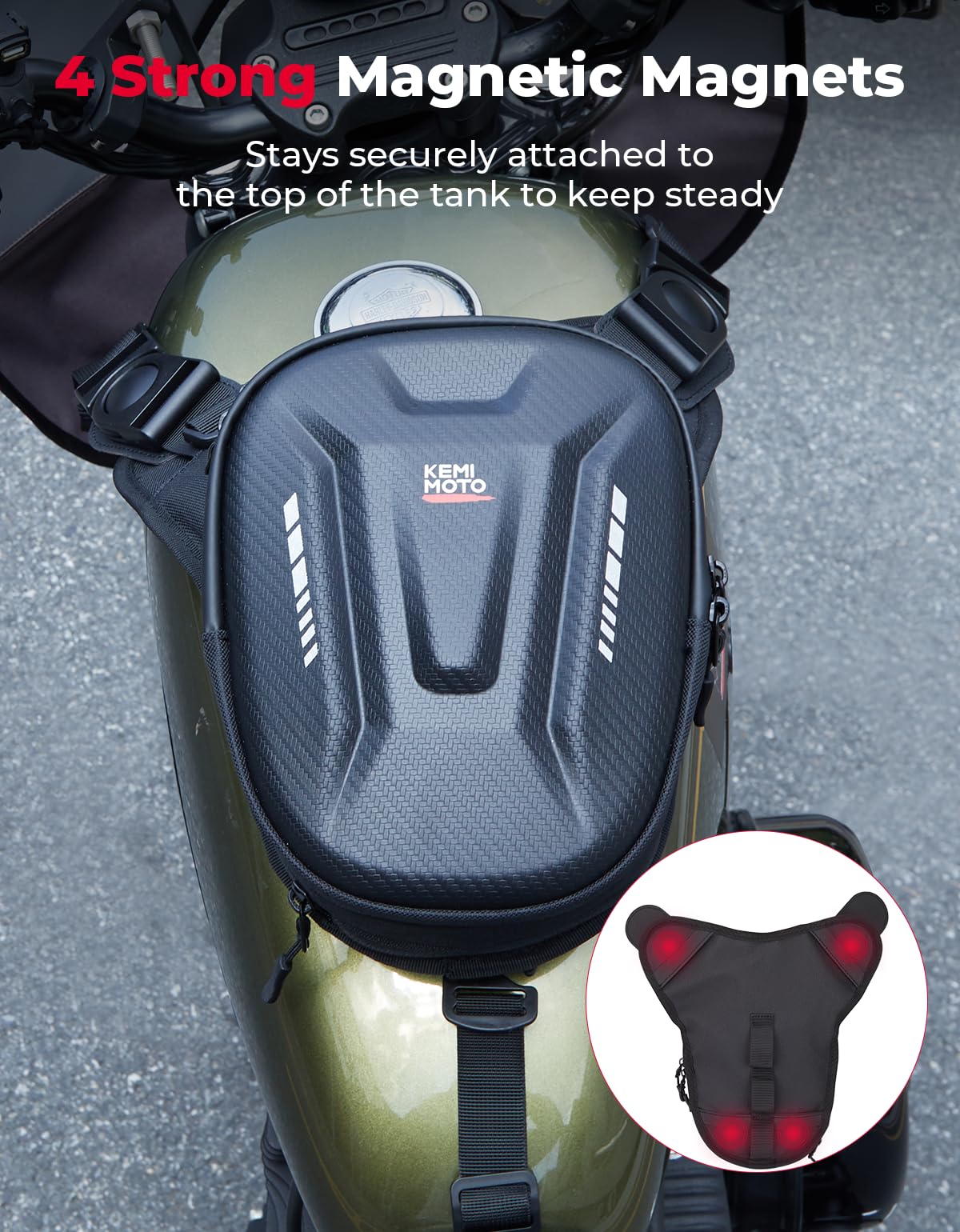 KEMIMOTO Motorcycle Tank Bag - EVA Hard Shell Thigh Bag, 12L Large, Black, Model F1118-00701BK for Cycling, Hiking, Running