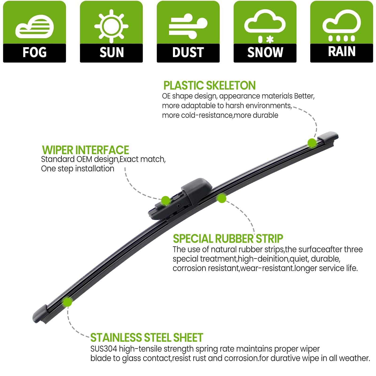 PARRATI 15'' Premium Rear Wiper Blades All-Season Replacement for 2018+ Volkswagen Tiguan,2019+ Touareg Rear Windshield Wipers-(