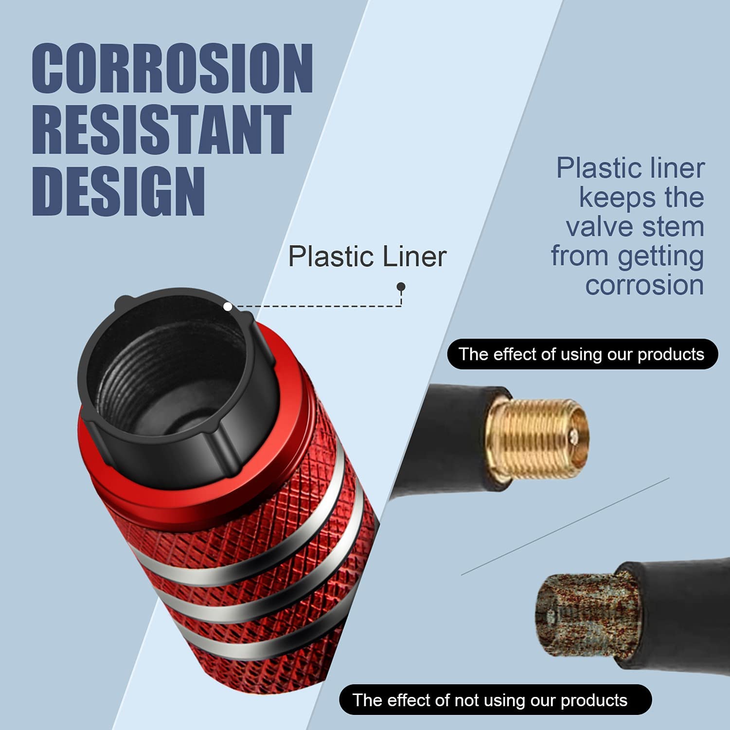 Tire Valve Stem Cap Cover - (5 Pack) Tire Air Cap Metal With Plastic Liner Corrosion Resistant Leak-Proof Rock And Roll For Car Truck Motorcycle Bike Red