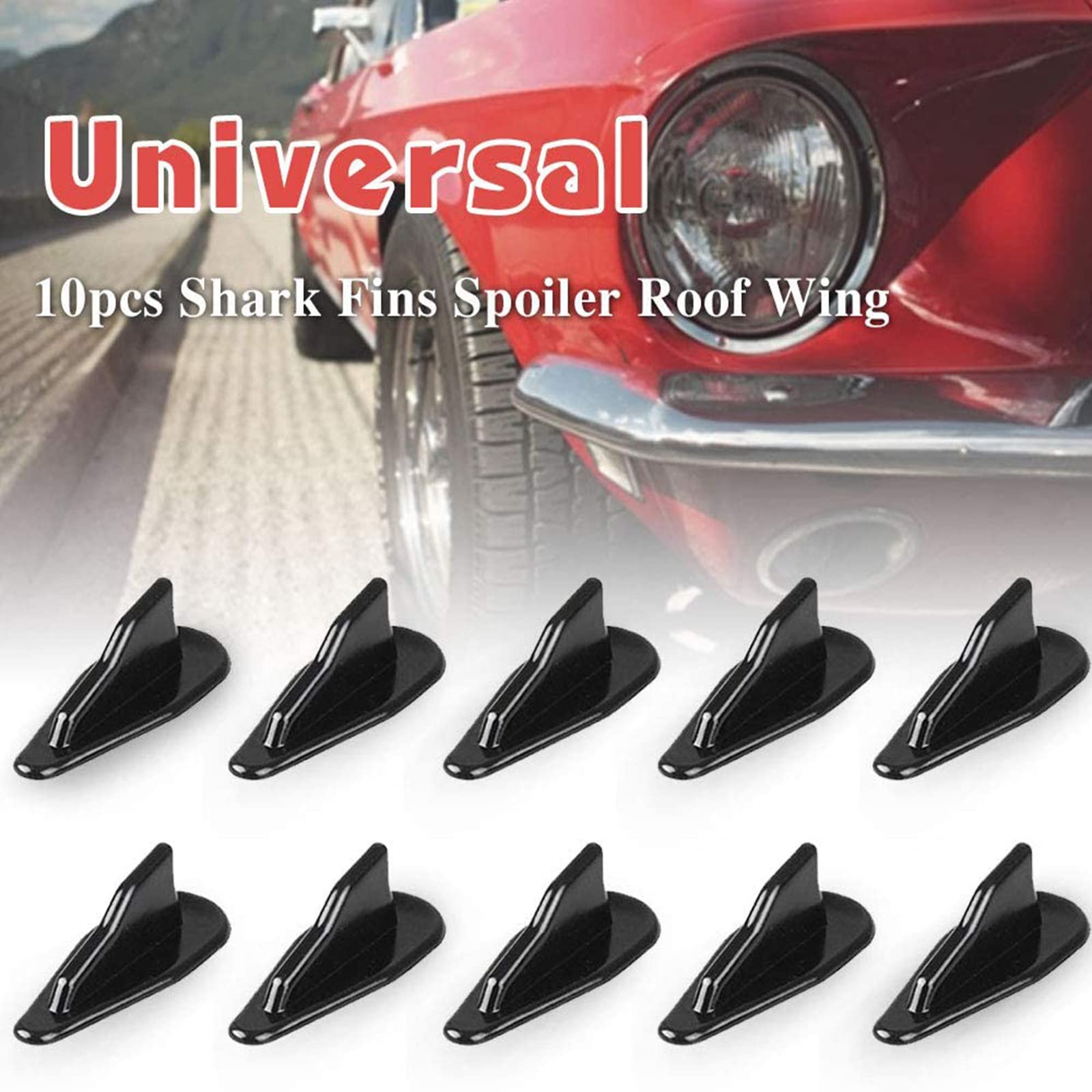 Rulline 10Pcs/Set Diffuser Shark Fin Kit Compatible With Spoiler Roof Wing Air Vortex Generator Black