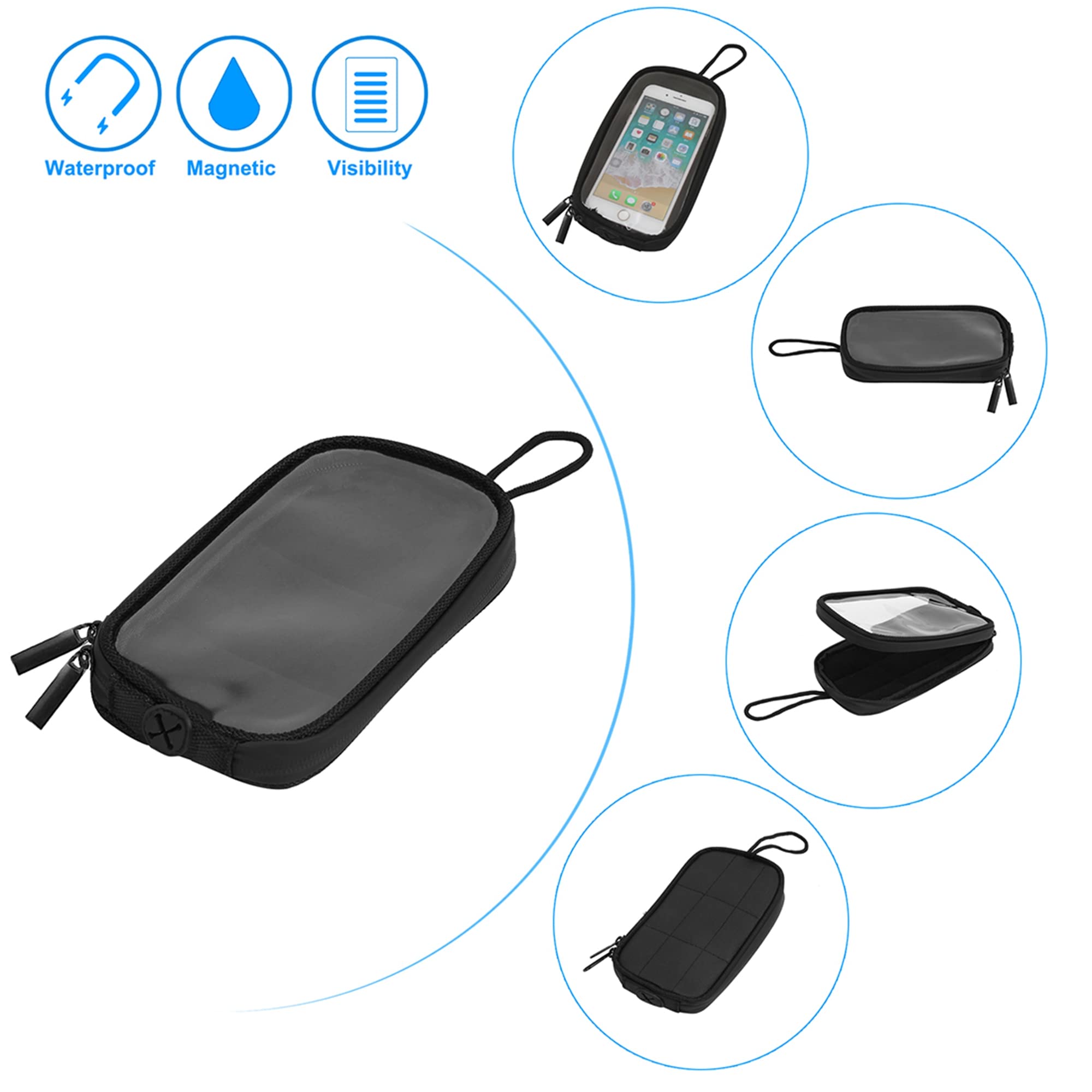 X Autohaux Universal 7'' Magnetic Tank Bag With Headphone Hole Pu Leather Waterproof Motorbike Saddlebag For Motorcycle