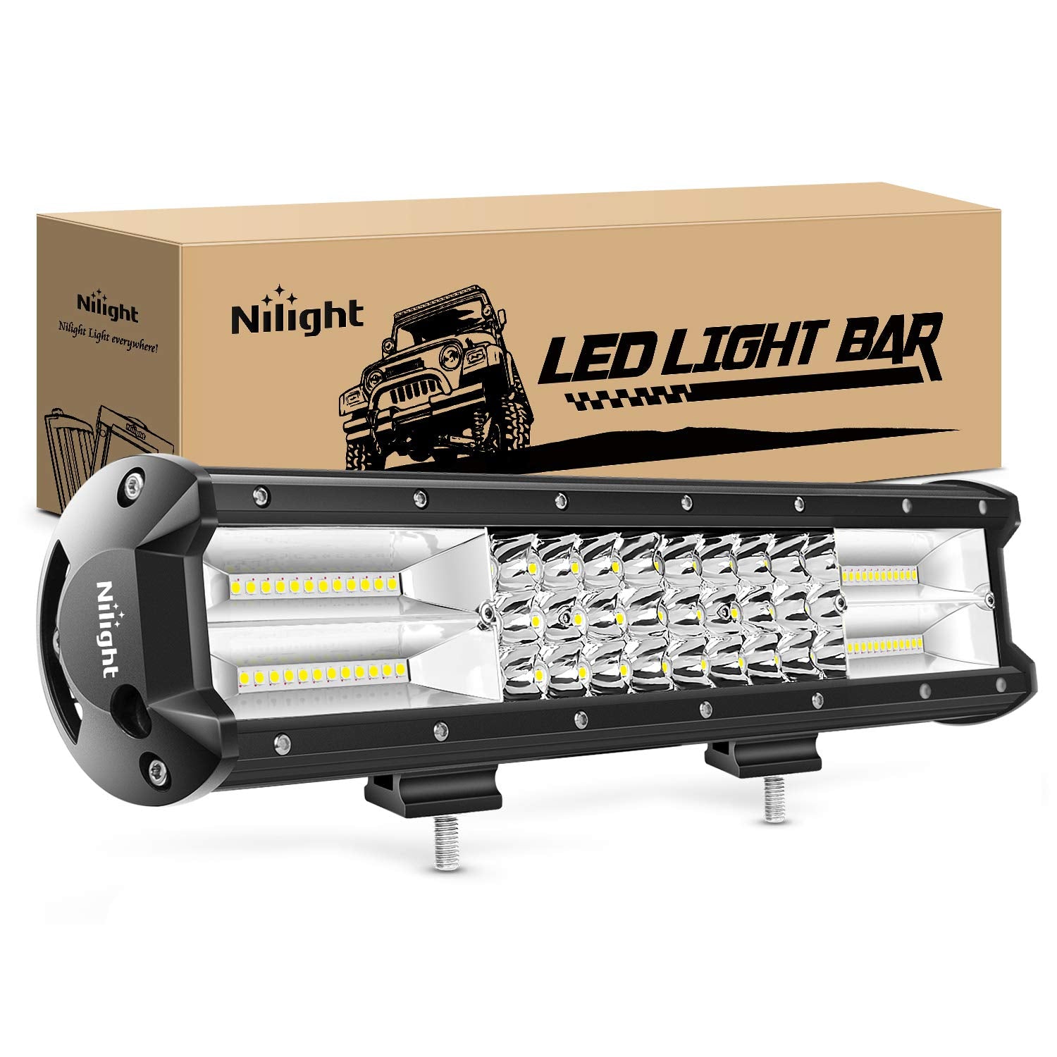 Nilight - 18003C-A 15Inch Triple Row Lights 216W 21600LM Flood Spot Combo Beam LED Light Bar Driving Boat Super Bright Led Off R
