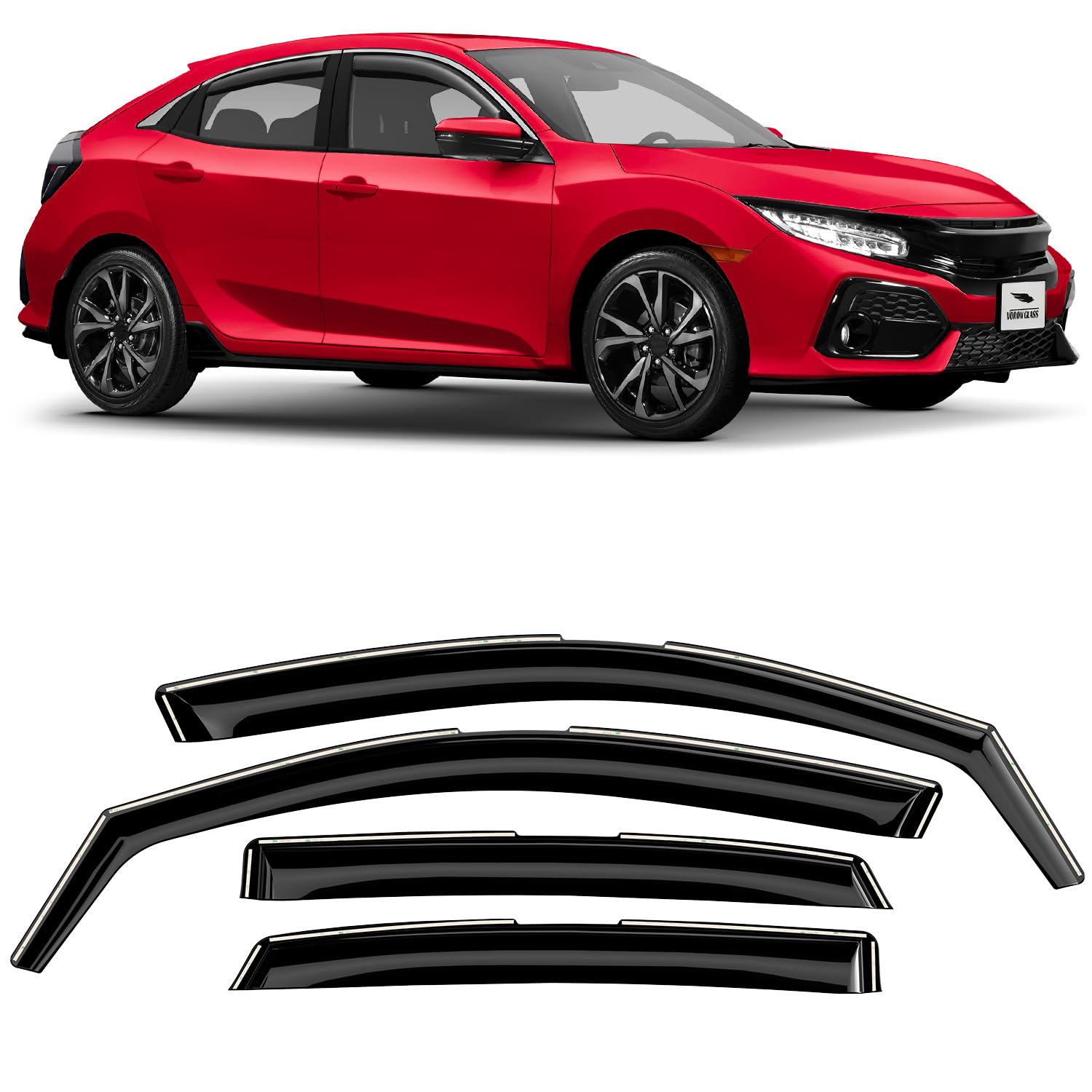 Voron Glass In-Channel Extra Durable Rain Guards For Honda Civic 2016-2021 Hatchback, Window Deflectors, Vent Window Visors, 4 P