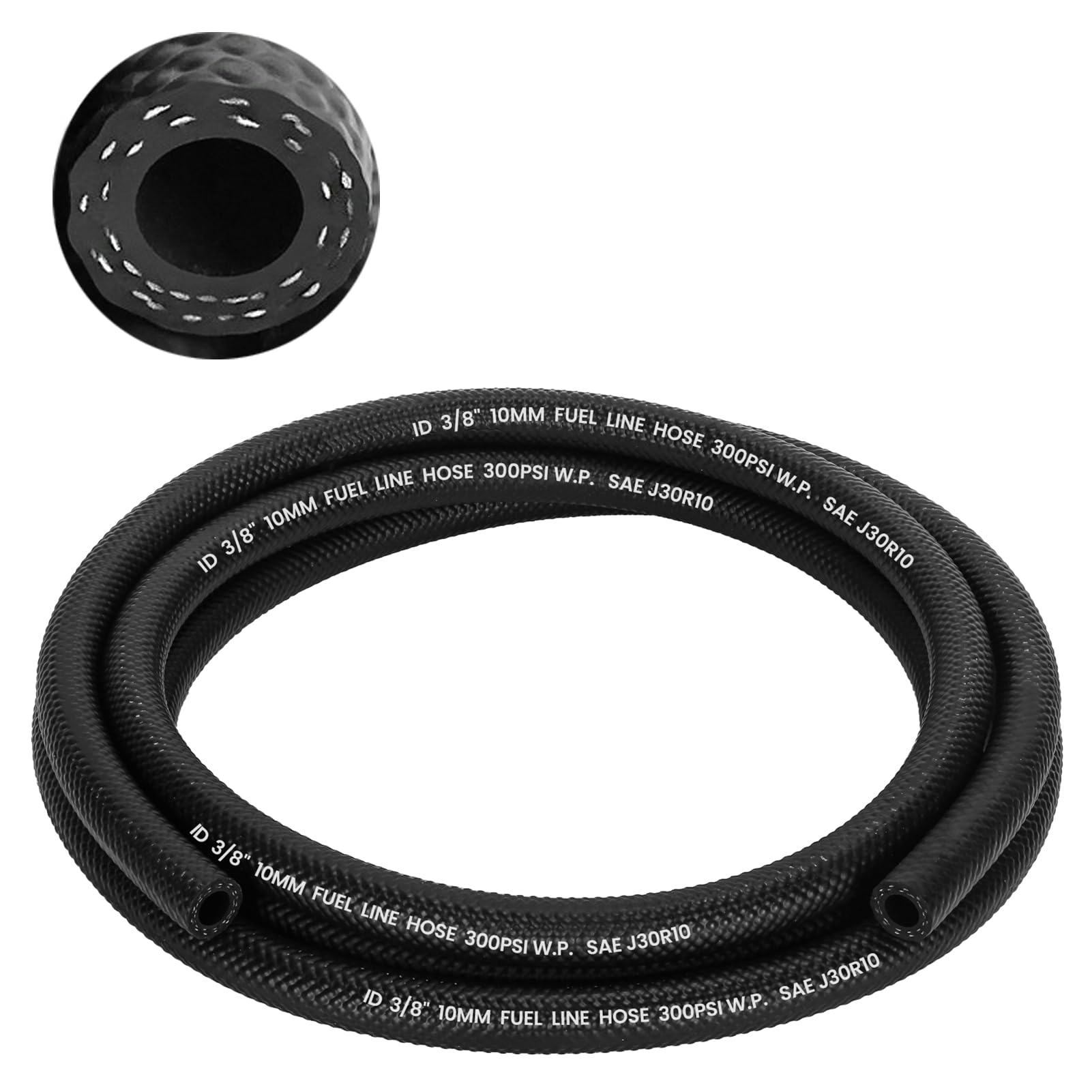kuosbiu 3/8 Fuel Line Hose, SAE 30R10 5FT 300PSI High Pressure Submersible for Automotive Fuel Systems Engines