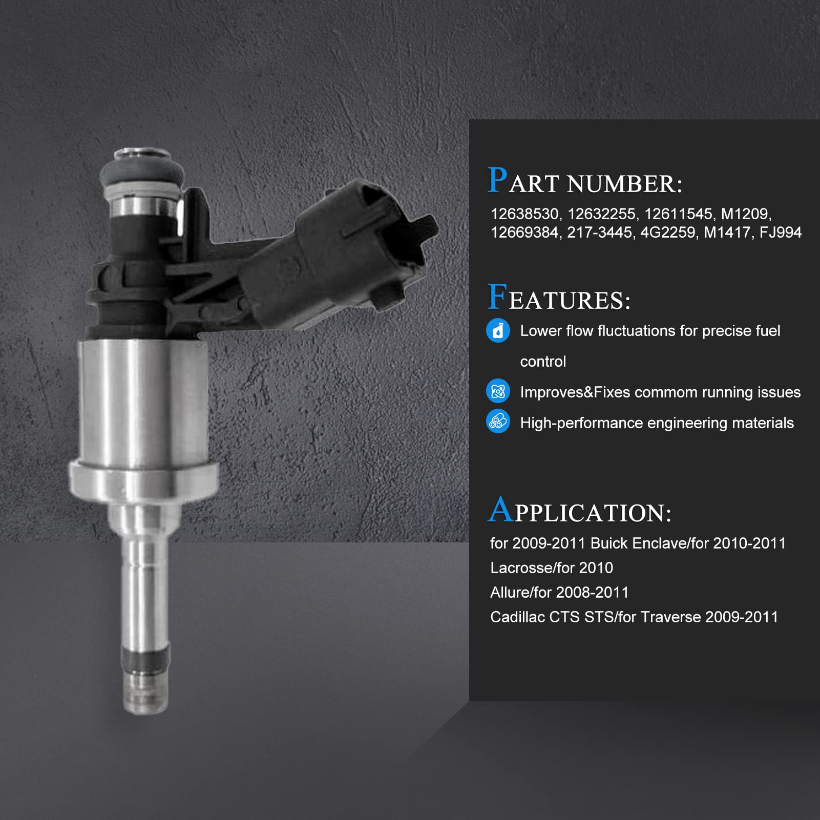 Pangolin 12638530 Fj994 Fuel Injector Common Rail Injector 6Pcs For 2009-2011 Buick Enclave, For 2010-2011 Lacrosse, For 2010 Al