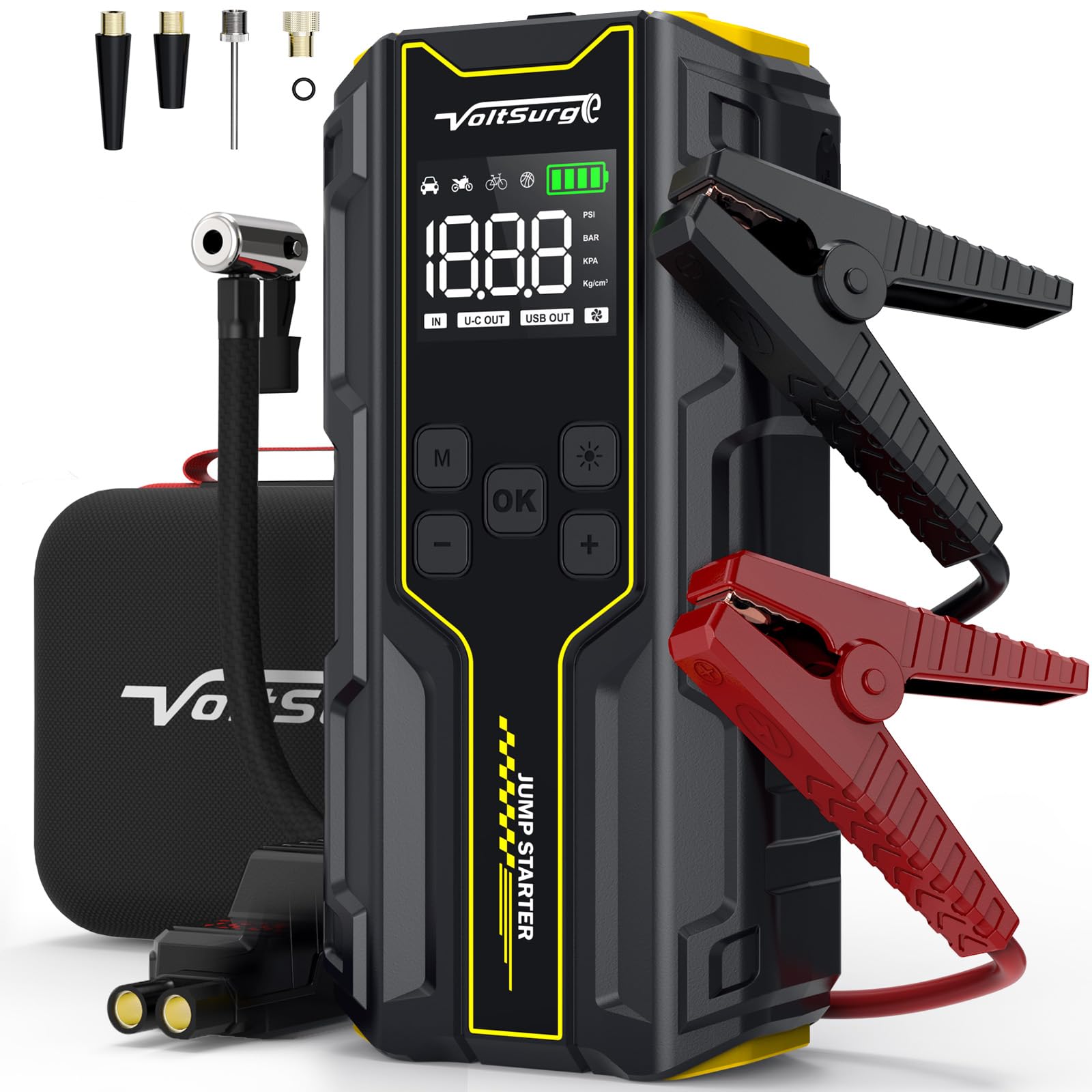 Car Jump Starter with Air Compressor, VoltSurge 6000A Peak 12V Battery Jumper Starter Portable Booster Pack, 150PSI Safe Jump Bo