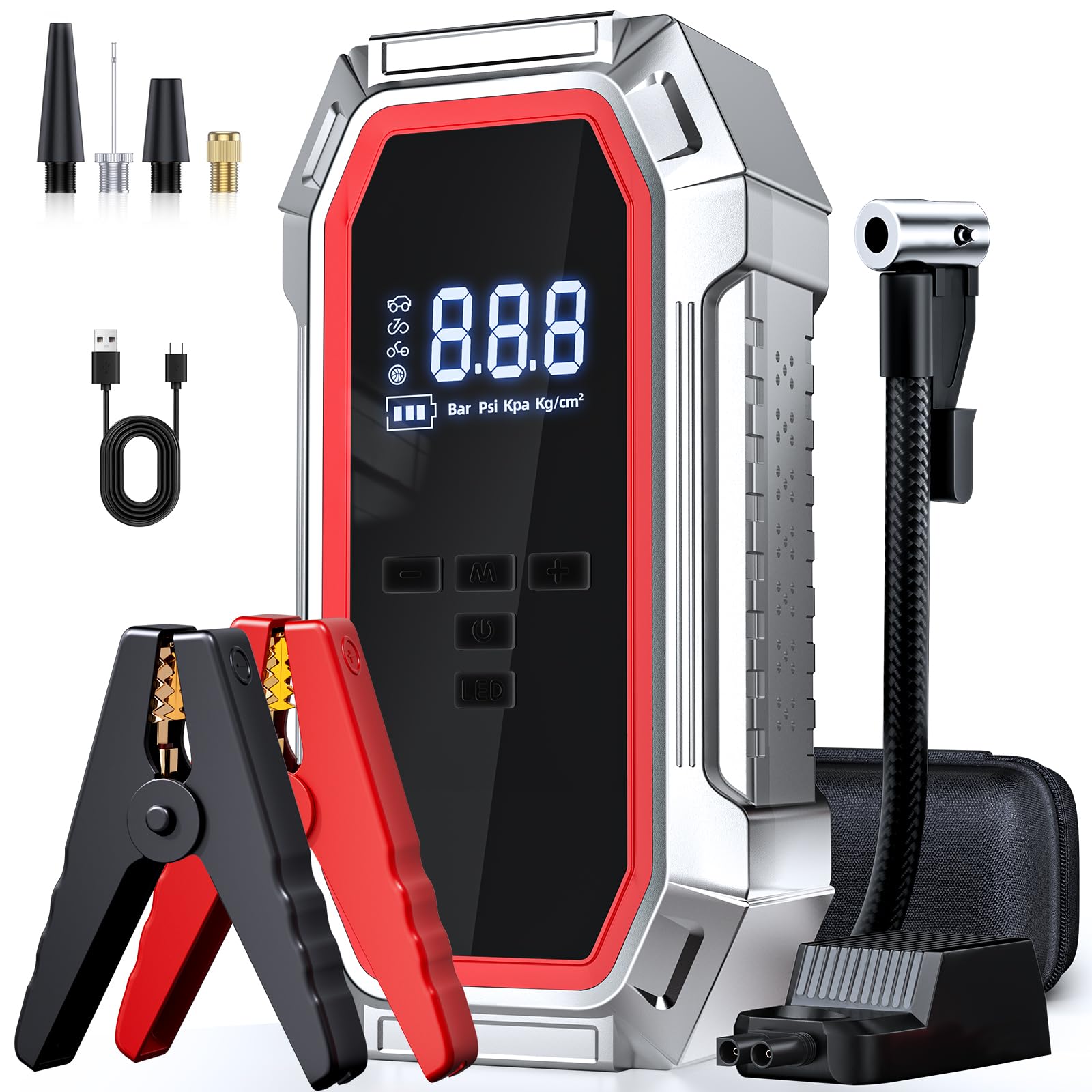 Jump Starter with Air Compressor, 5000A Peak Car Battery Jump Starter(9.0 Gas/8.0L Diesel), 160PSI 12V Jump Box Car Battery Jump