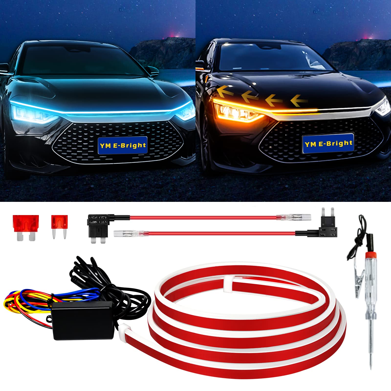 Dynamic Scan Start Up Hood Light Strip Sequential Flowing Turn Signal Lights Flexible Car Led Light Strip Exterior Drl Daytime R