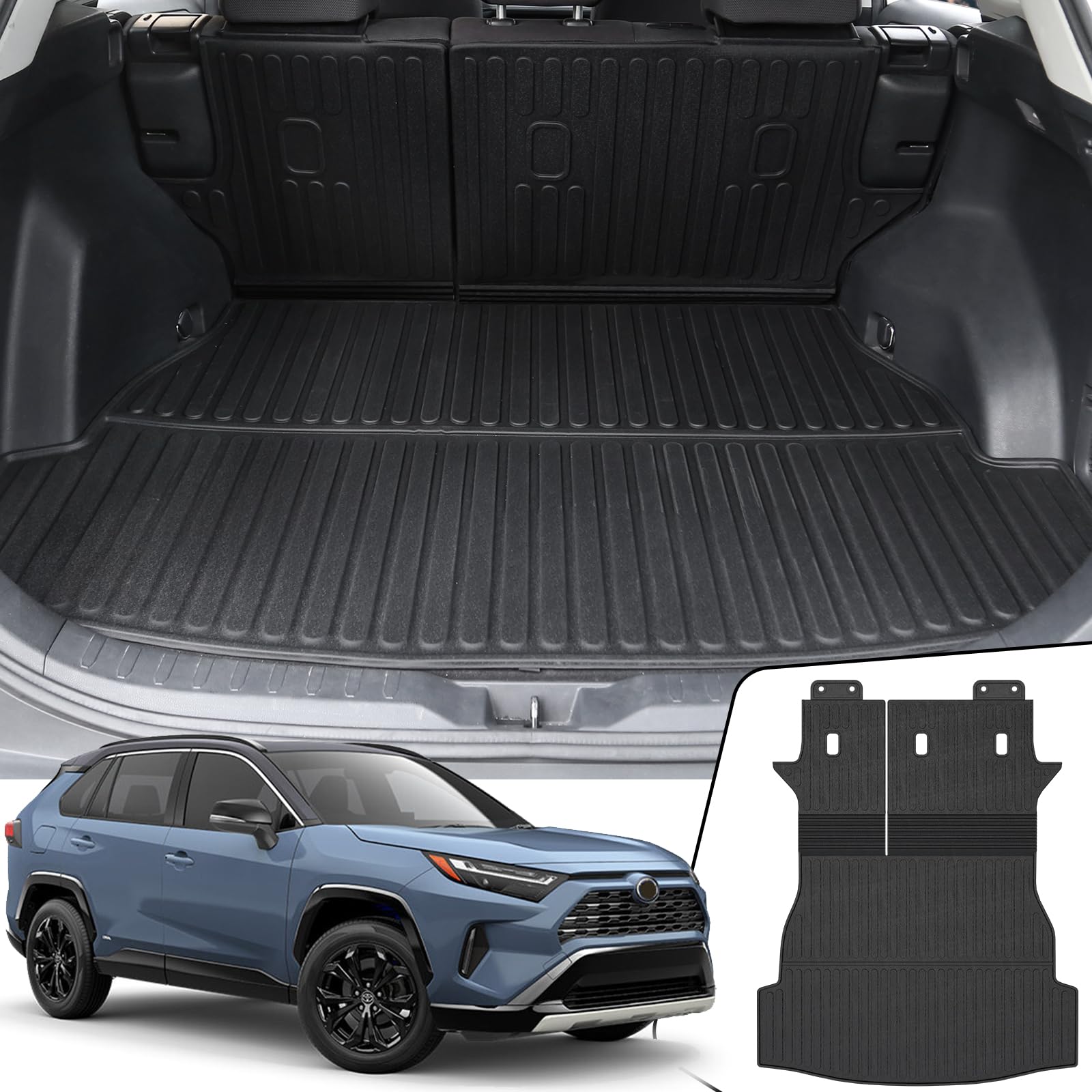 Joularise Cargo Mat With Backrest Mat 2-In-1 For Toyota Rav4 2019-2024 2025 Accessories, All Weather Tpe Trunk Cargo Liner With