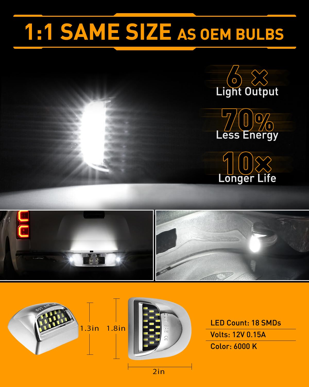 Lesauce Full Led License Plate Light Chrome Housing Tag Lamp Assembly Replacement For Chevy Silverado 1500 2500 3500 Suburban Ta