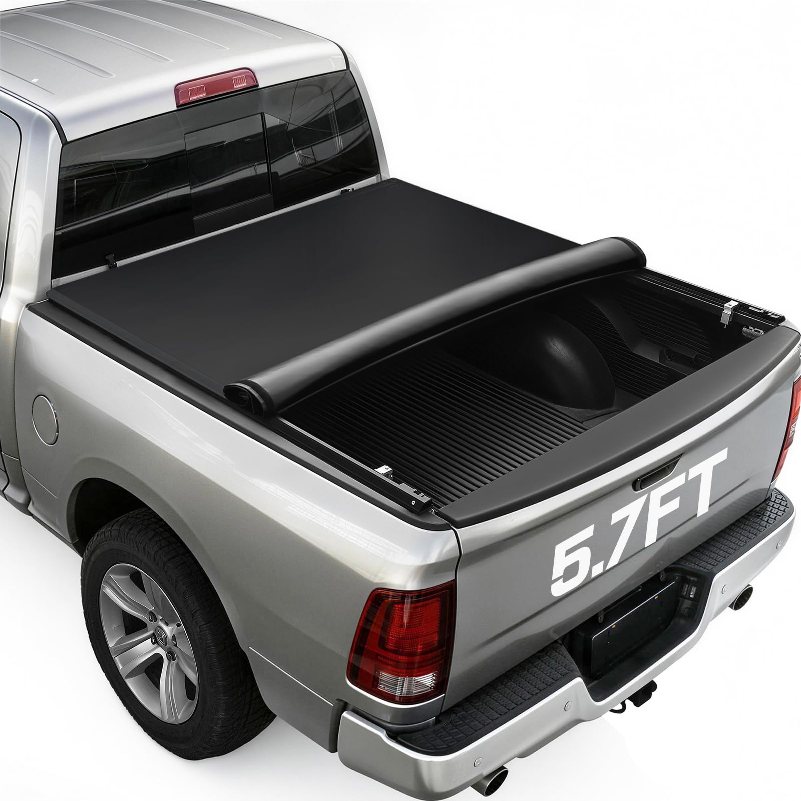 RHOBRA Soft Roll-up Truck Bed Tonneau Cover Compatible with 2009-2026 Dodge Ram 1500 (Incl. Classic & New), 5.7ft Bed, 26.5oz Vi