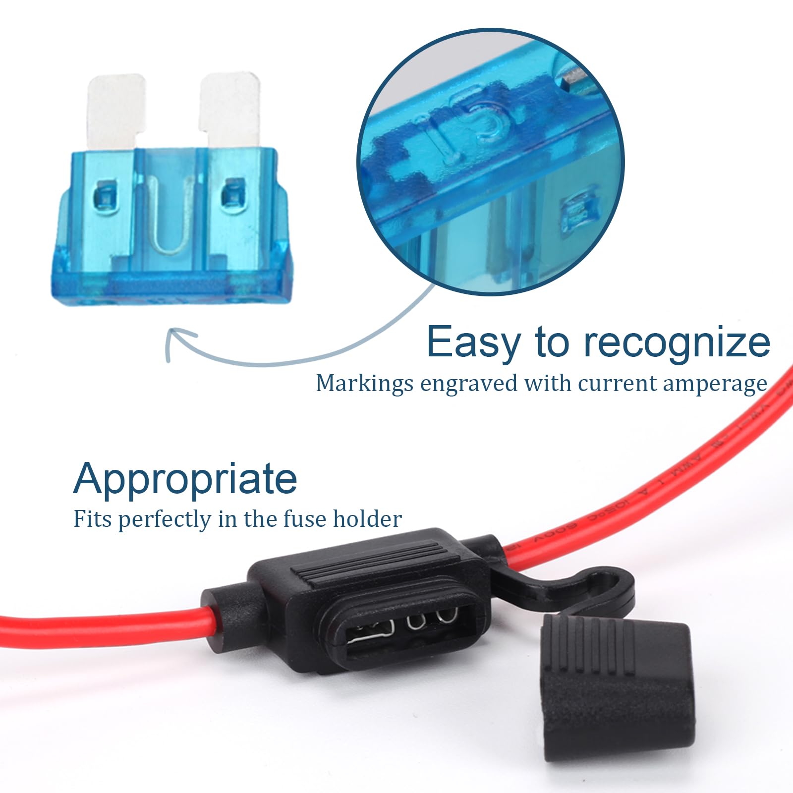Anyongora 4 Packs 12AWG Inline Fuse Holder, Waterproof Automotive Blade Fuse Holder with 40 PCS Standard Fuses ATC/ATO (4 of Eac