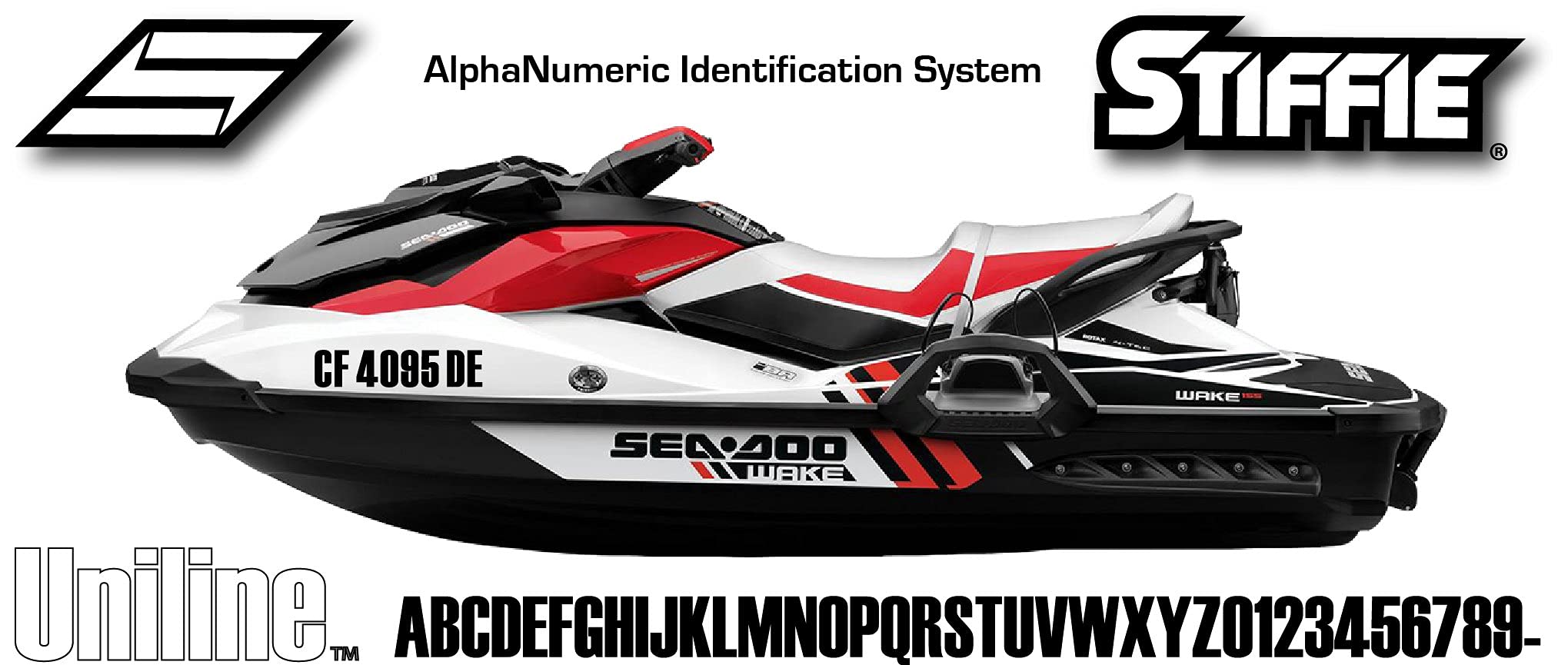 Uniline Sea Teal 3 Alpha-Numeric Registration Identification Numbers Stickers Decals For Boats & Personal Watercraft